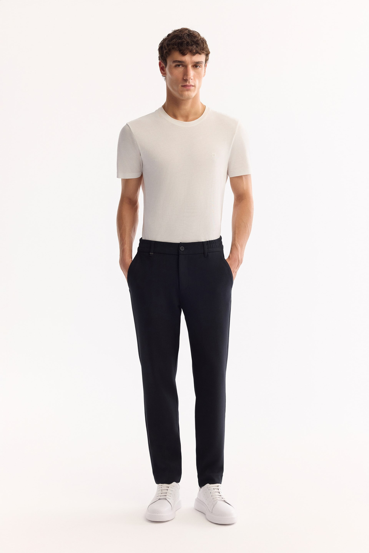 Dark Navy Side Elastic Easy-Iron Pants