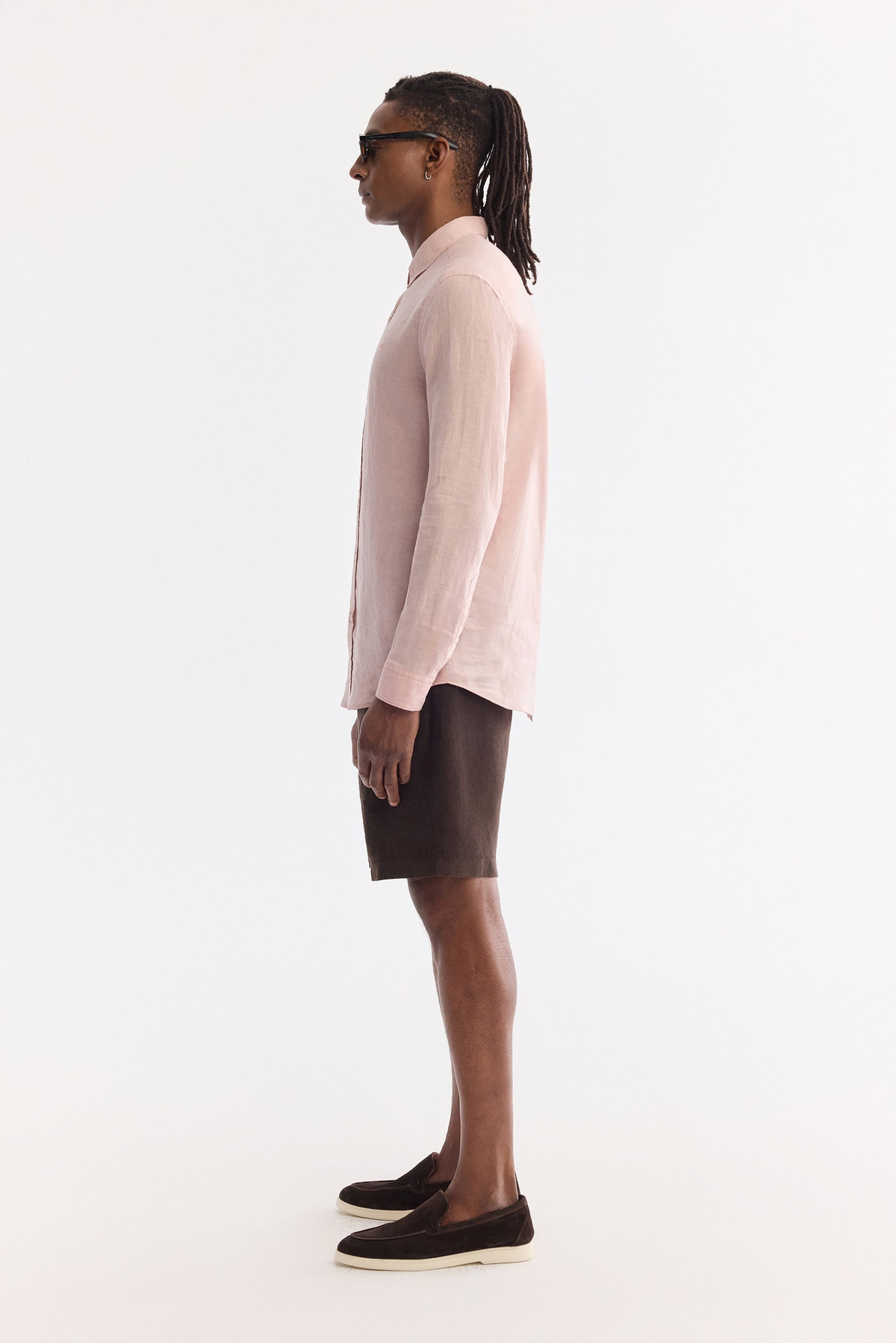 Koyu Pembe Düğmeli Yaka %100 Keten Comfort Fit Uzun Kol Gömlek
