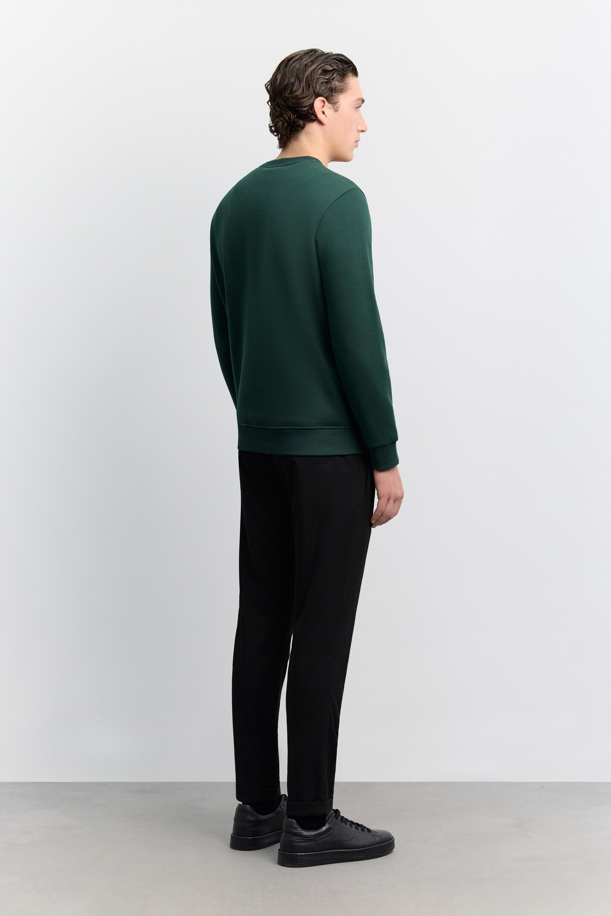 Koyu Yeşil Bisiklet Yaka Enjeksiyon Baskılı 3 İplik Şardonlu Sweatshirt