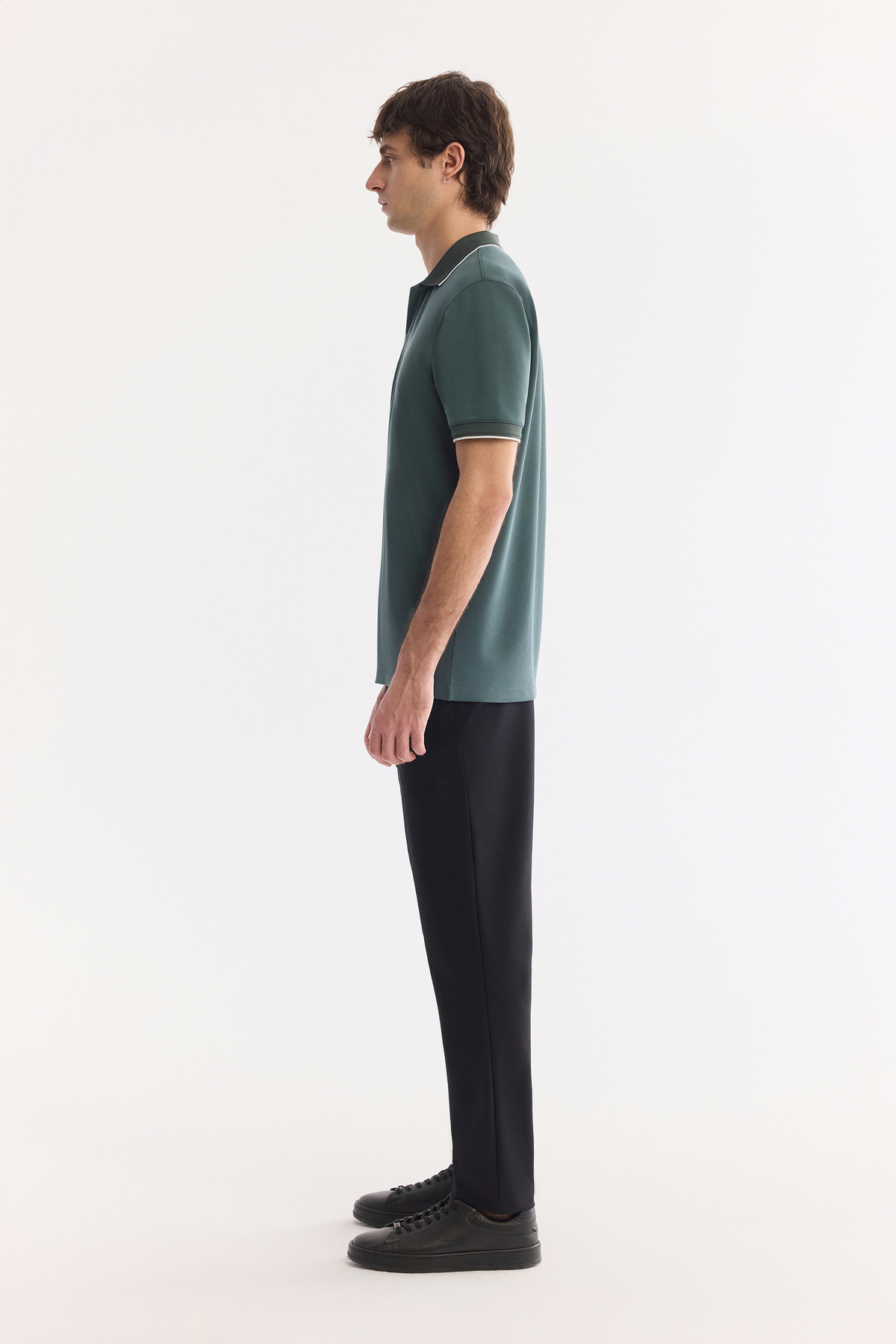 Koyu Yeşil Düğmesiz Polo Yaka Ecem Pike  T-Shirt