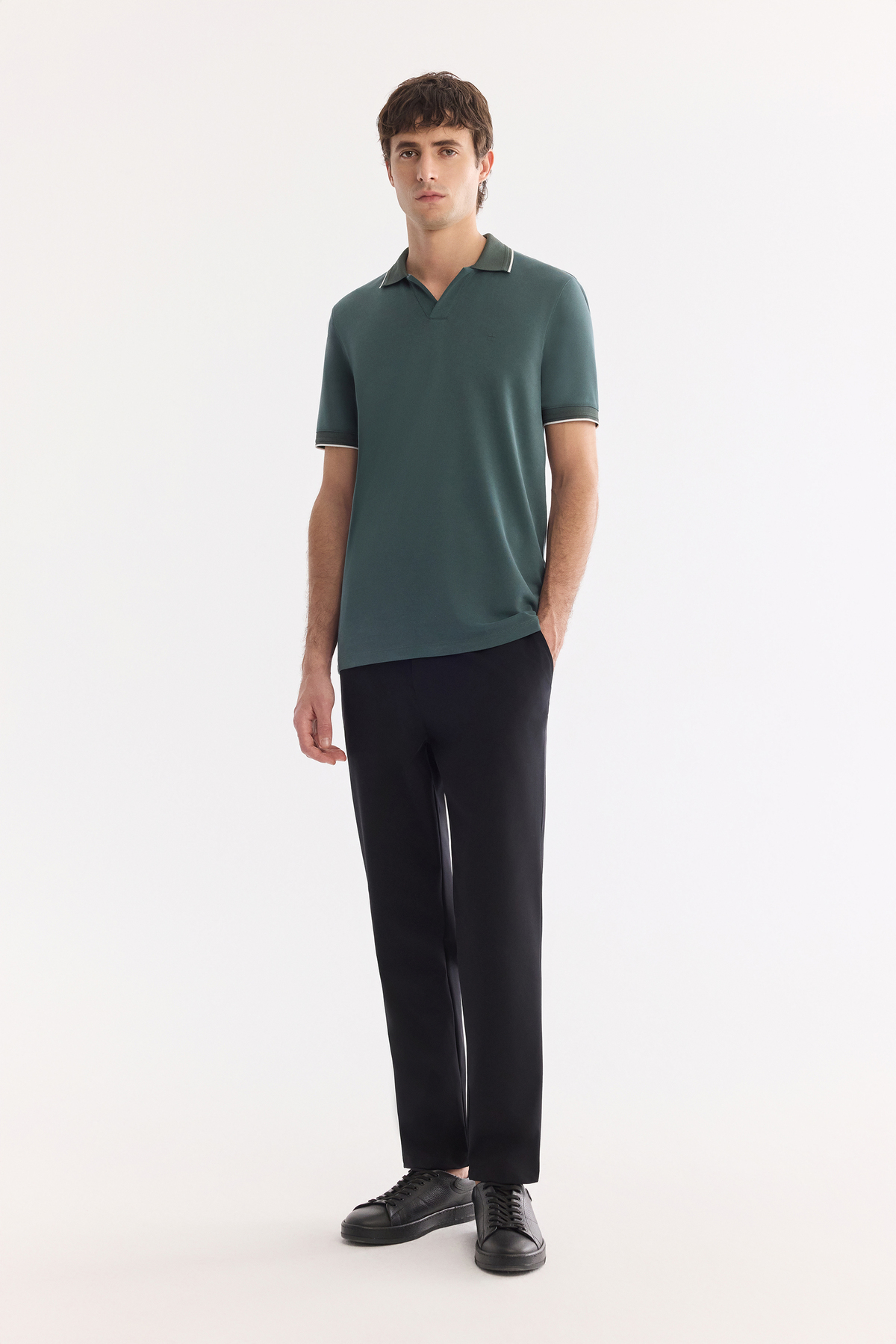 Koyu Yeşil Düğmesiz Polo Yaka Ecem Pike  T-Shirt