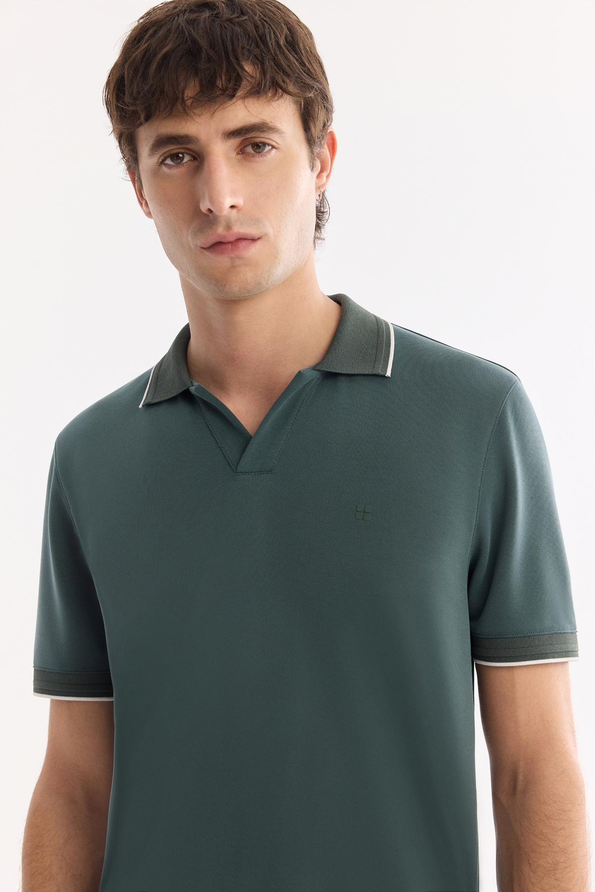 Koyu Yeşil Düğmesiz Polo Yaka Ecem Pike  T-Shirt