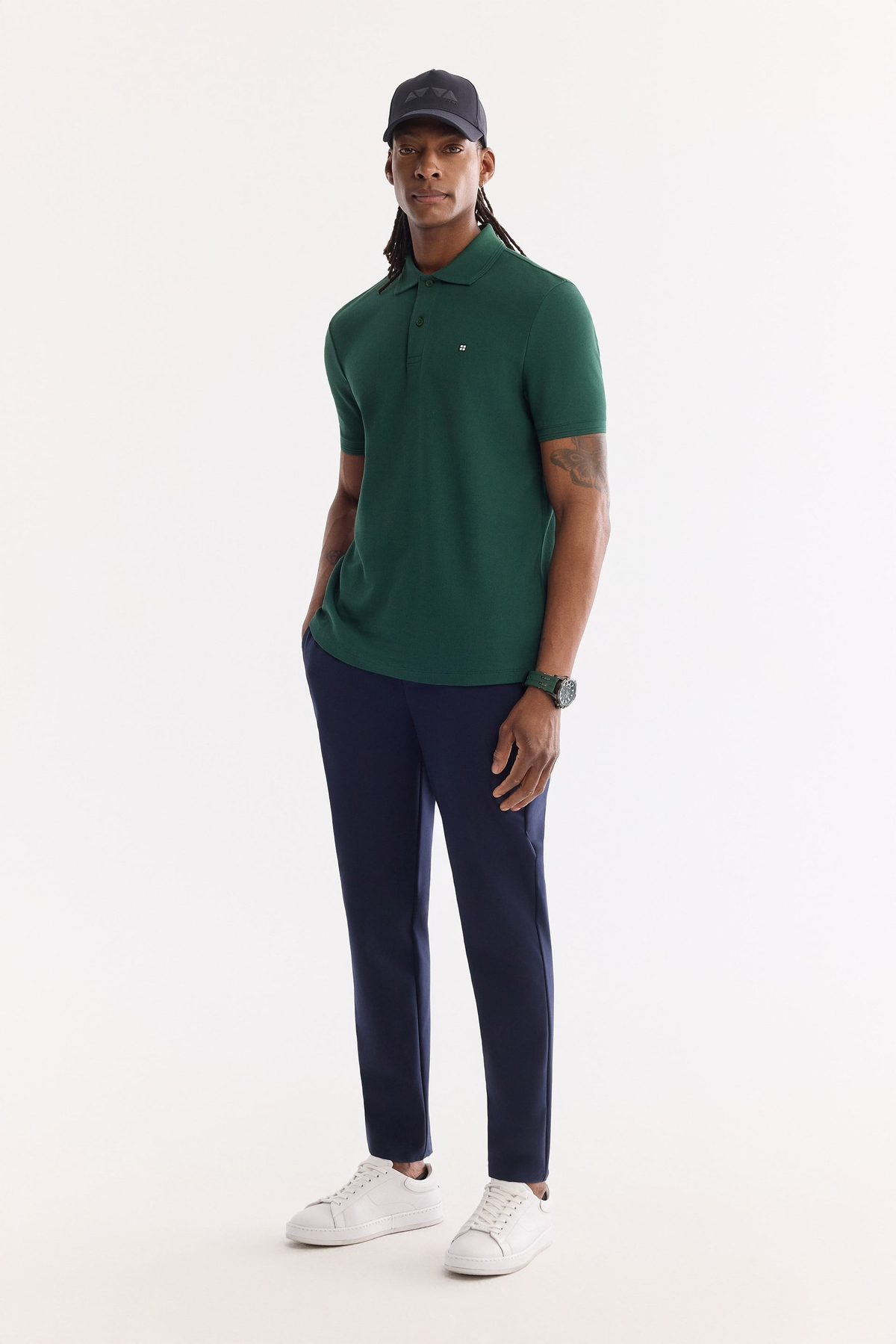 Koyu Yeşil Polo Yaka Kırılmaz Yaka, Serin Tutan, Hızlı Kuruyan Pamuklu Amerkan  Pike  T-Shirt
