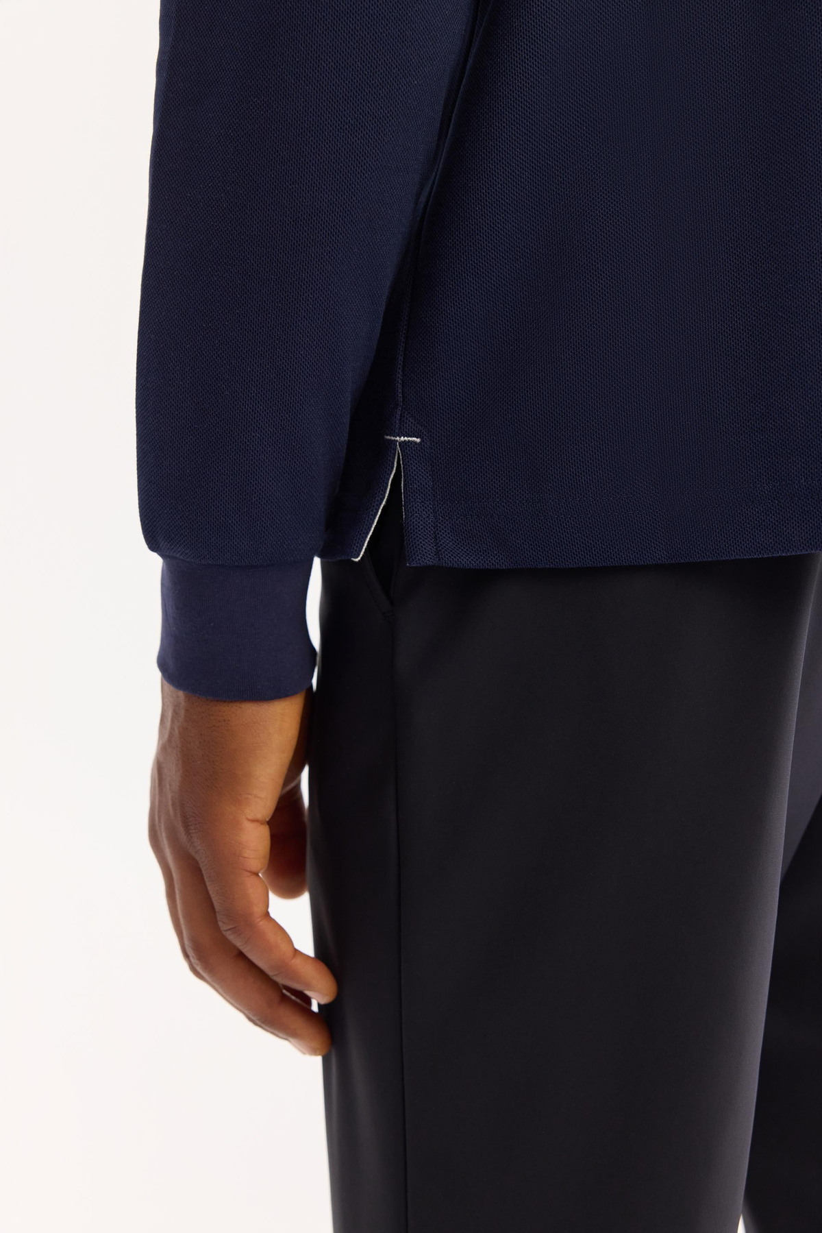 Lacivert 2 Düğmeli Pamuklu Polo Yaka Basic Sweatshirt