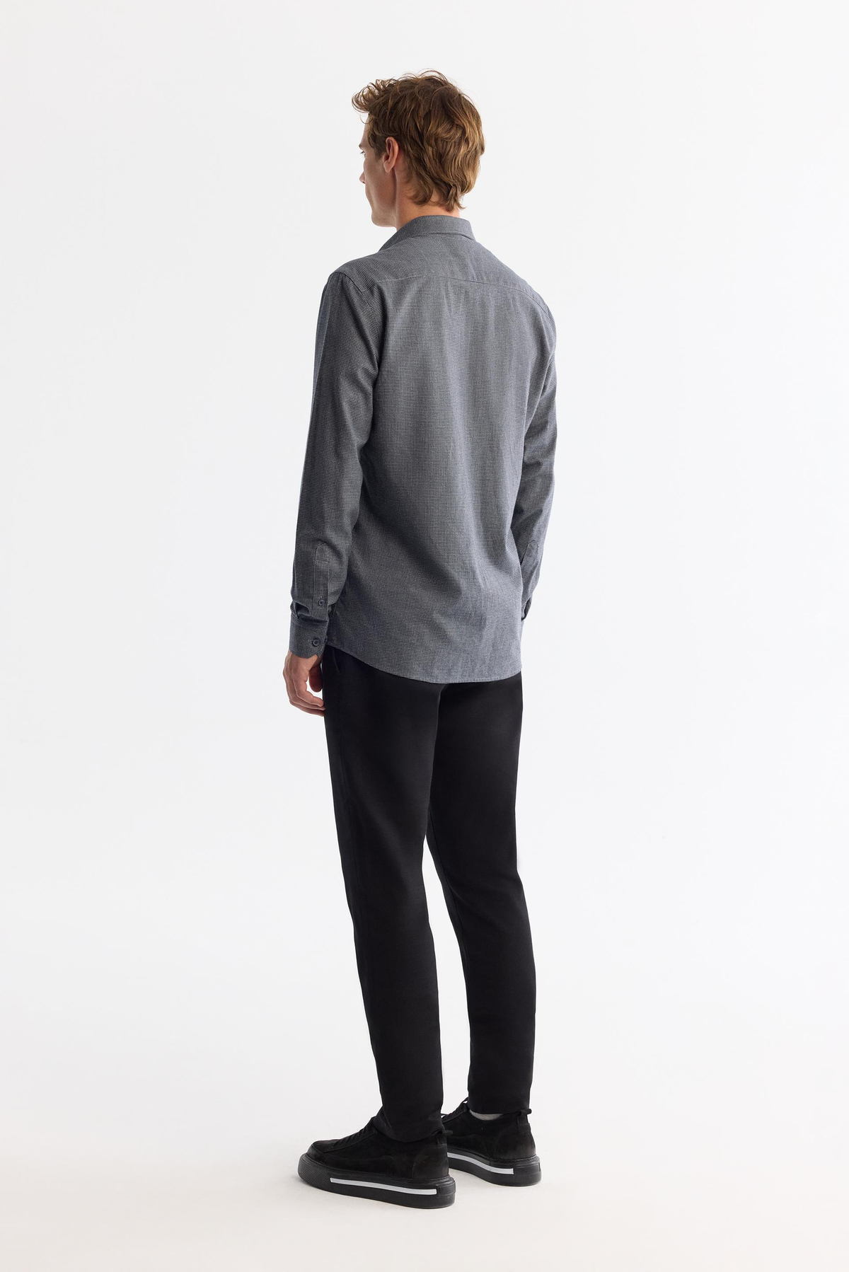 Lacivert Alttan Britli Yaka Mini Kazayagı Flanel Slim Fit Uzun Kol Gömlek