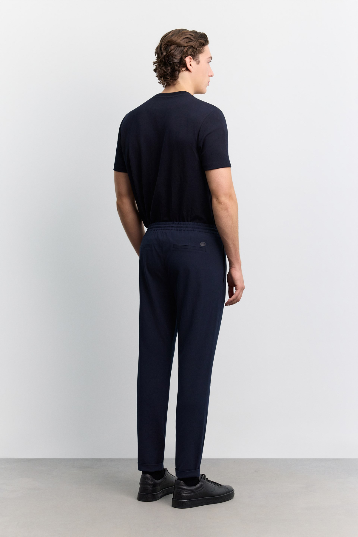 Lacivert Beli Lastikli Bağcıklı Duble Paça Jogger Pantolon