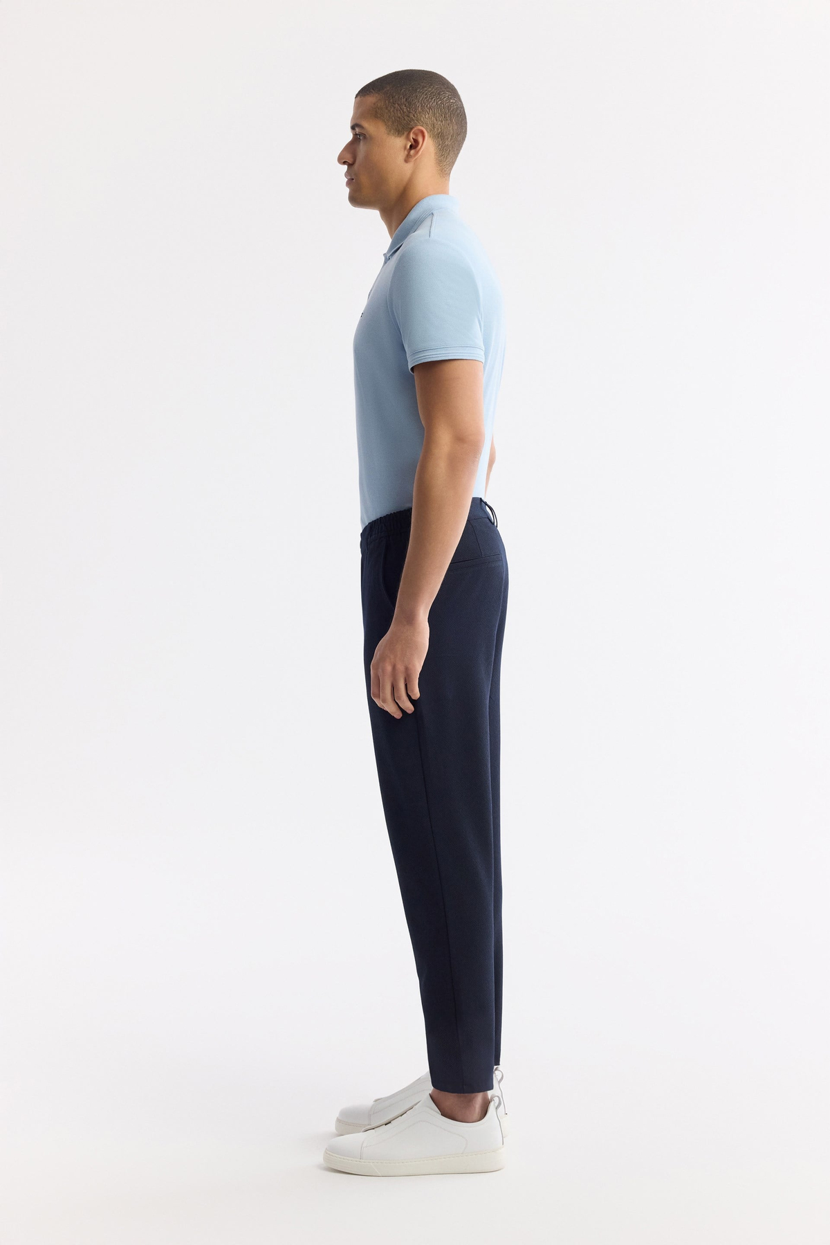 Navy Elastic Waist Bi-Stretch Chino Pants