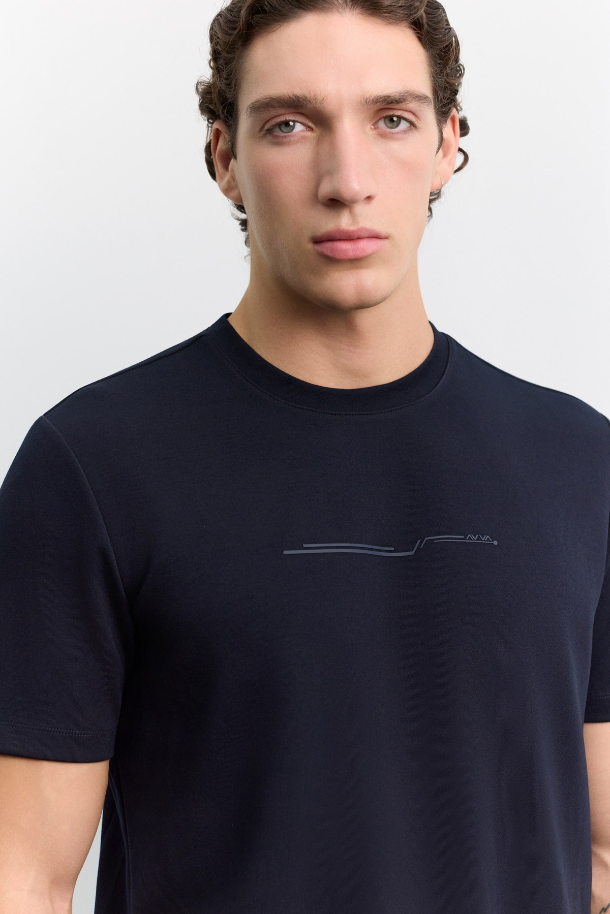 Lacivert Bisiklet Yaka Baskılı İnterlok Kolay Ütülenen T-Shirt