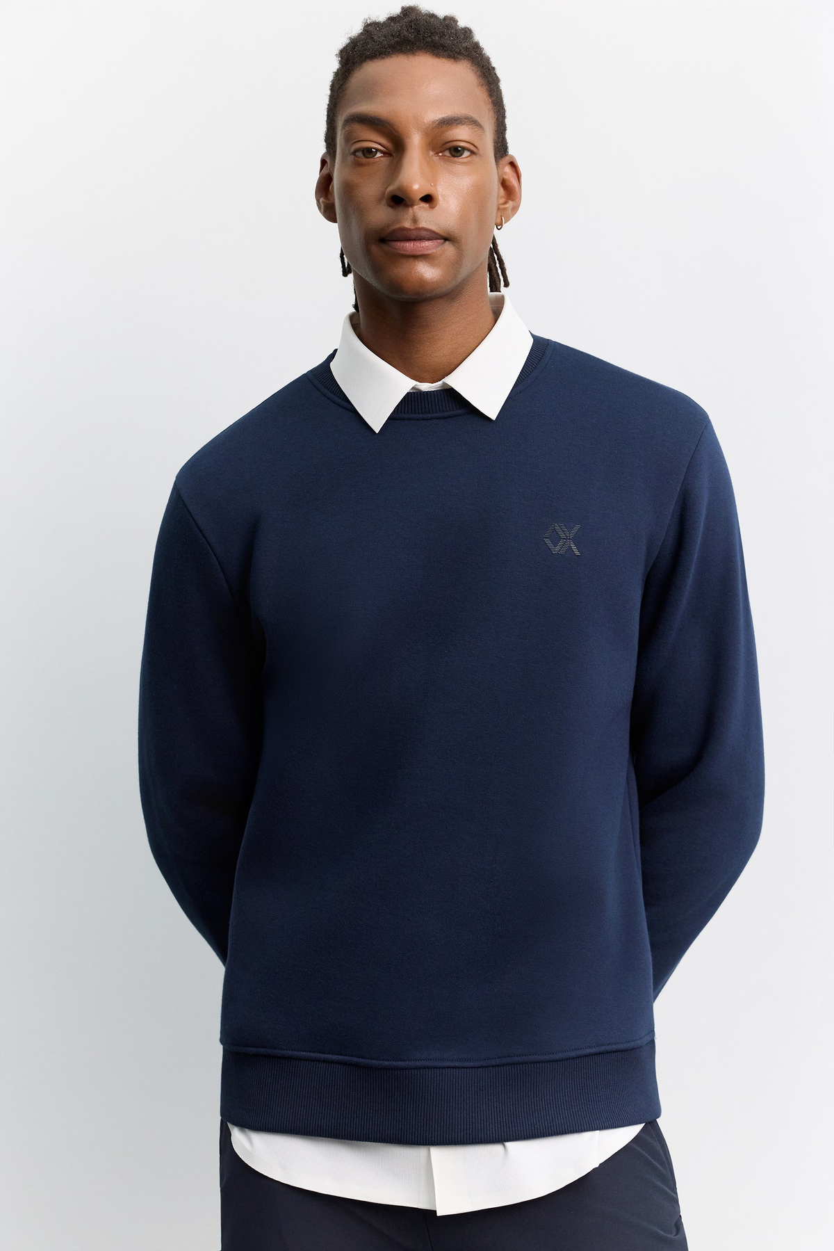 Lacivert Bisiklet Yaka Enjeksiyon Baskılı 3 İplik Şardonlu Sweatshirt