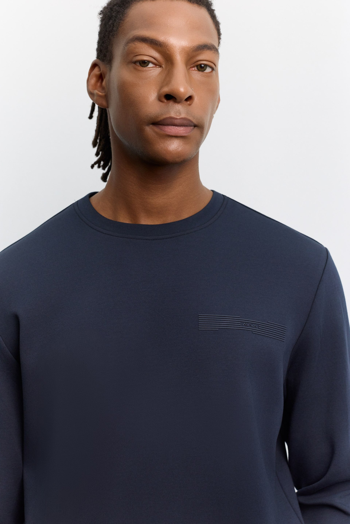 Lacivert Bisiklet Yaka Enjeksiyon Baskılı  İnterlok  Sweatshirt