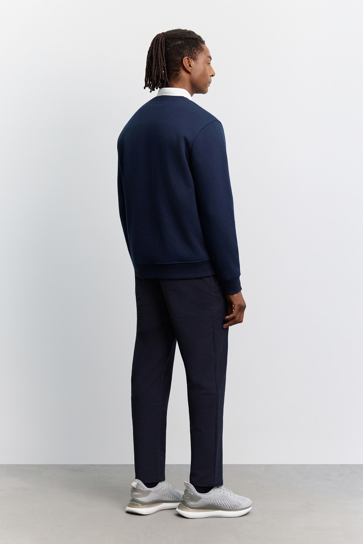 Lacivert Bisiklet Yaka Enjeksiyon Baskılı 3 İplik Şardonlu Sweatshirt