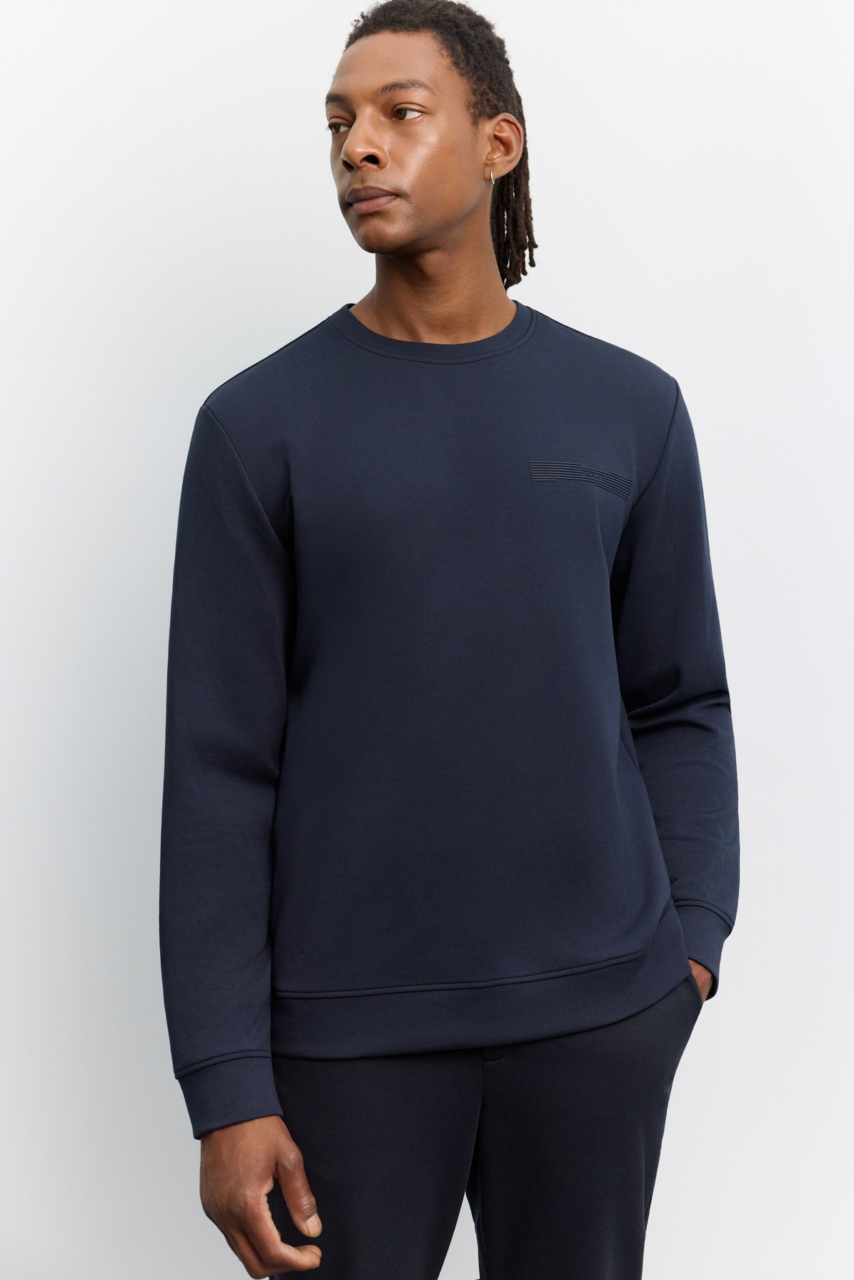 Lacivert Bisiklet Yaka Enjeksiyon Baskılı  İnterlok  Sweatshirt