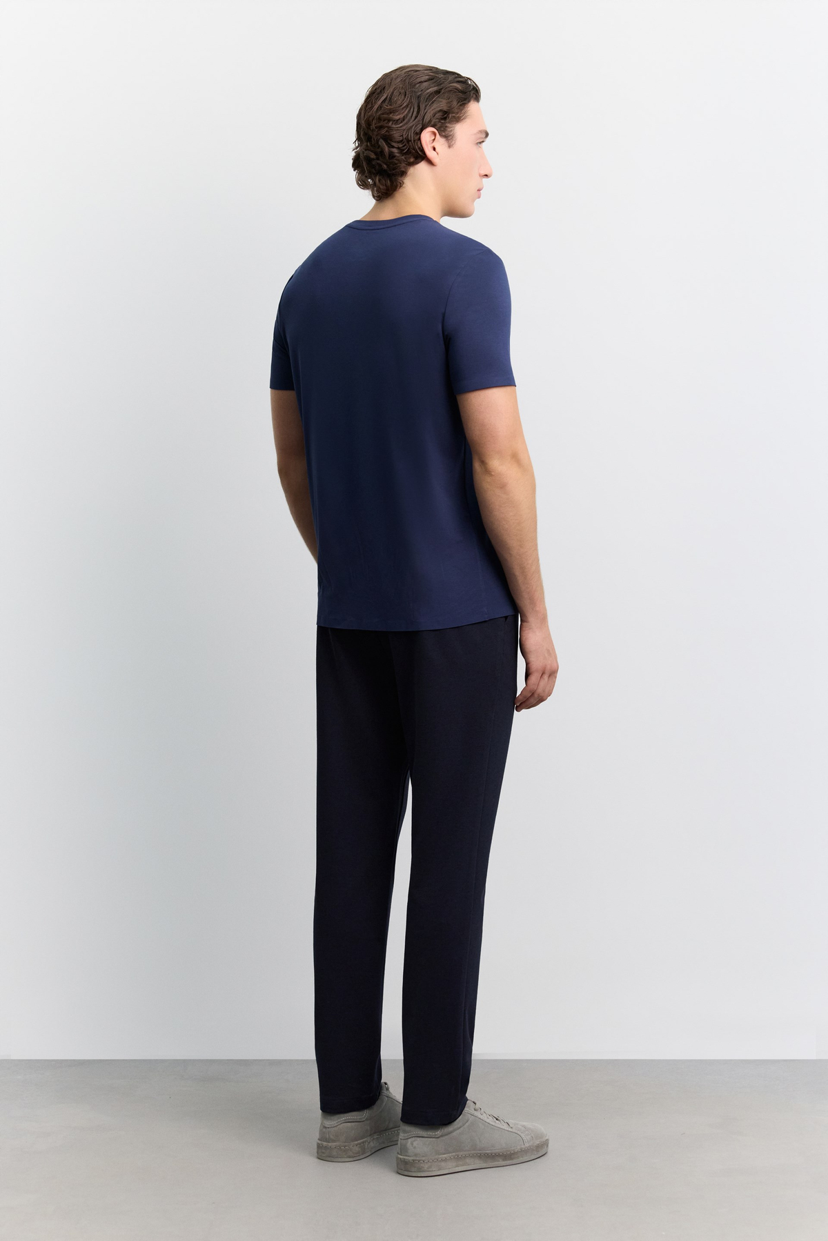 Lacivert Bisiklet Yaka Kol ve Etek Yapıştırma Modal Basic T-Shirt
