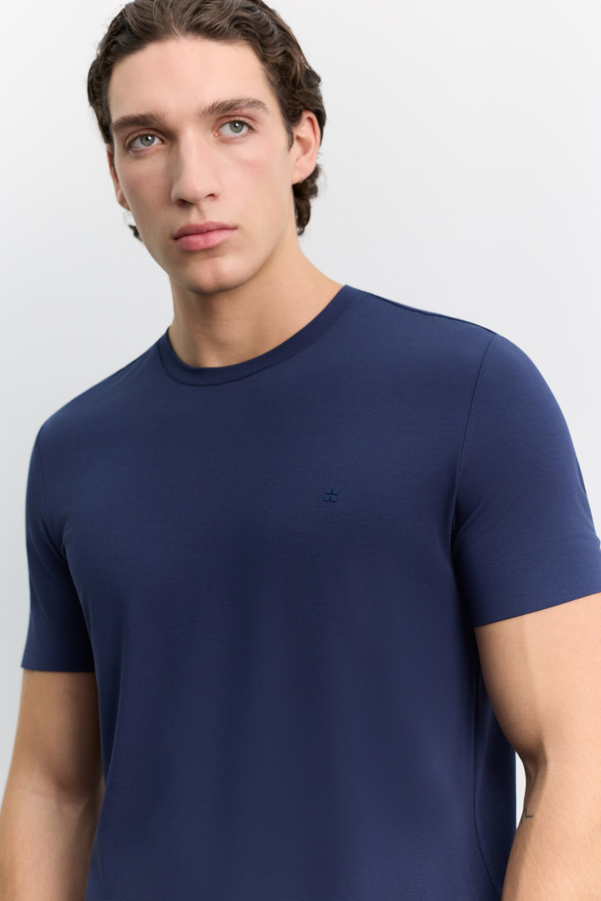 Lacivert Bisiklet Yaka Kol ve Etek Yapıştırma Modal Basic T-Shirt