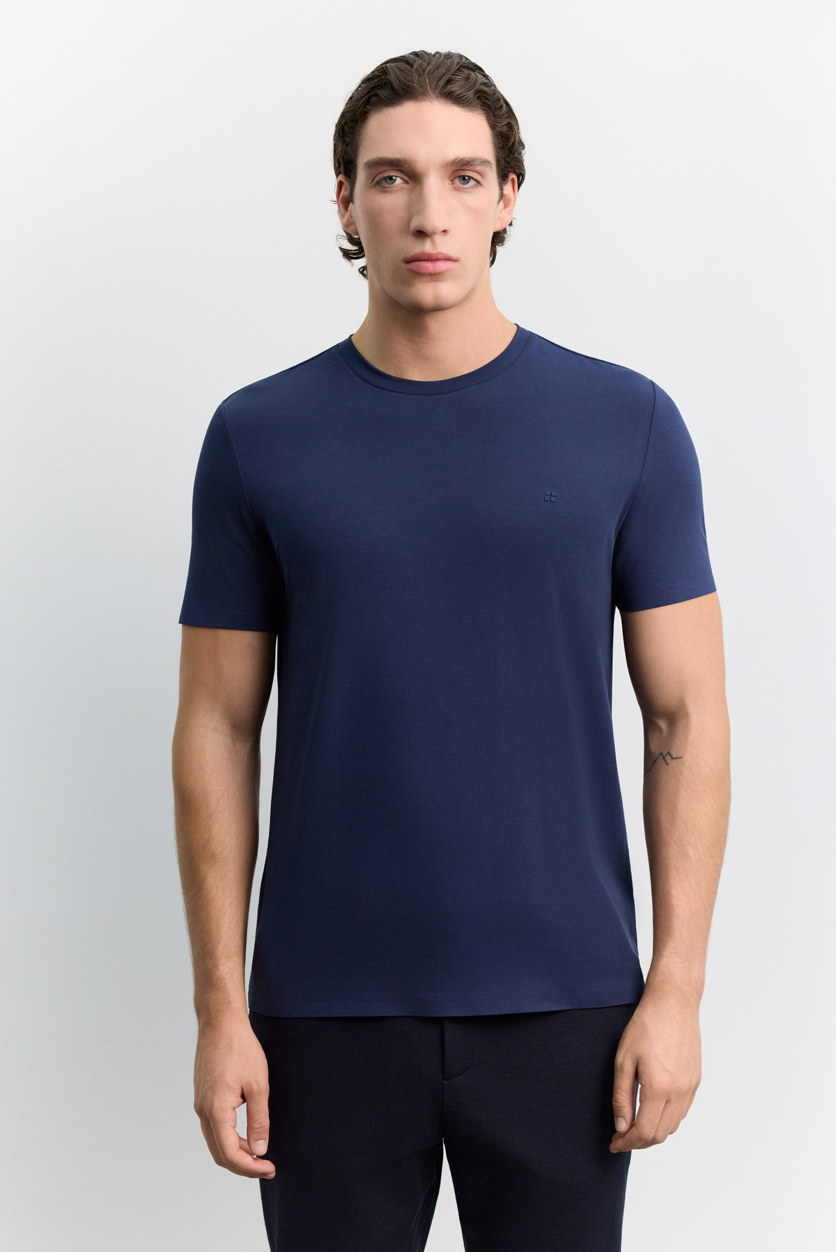 Lacivert Bisiklet Yaka Kol ve Etek Yapıştırma Modal Basic T-Shirt