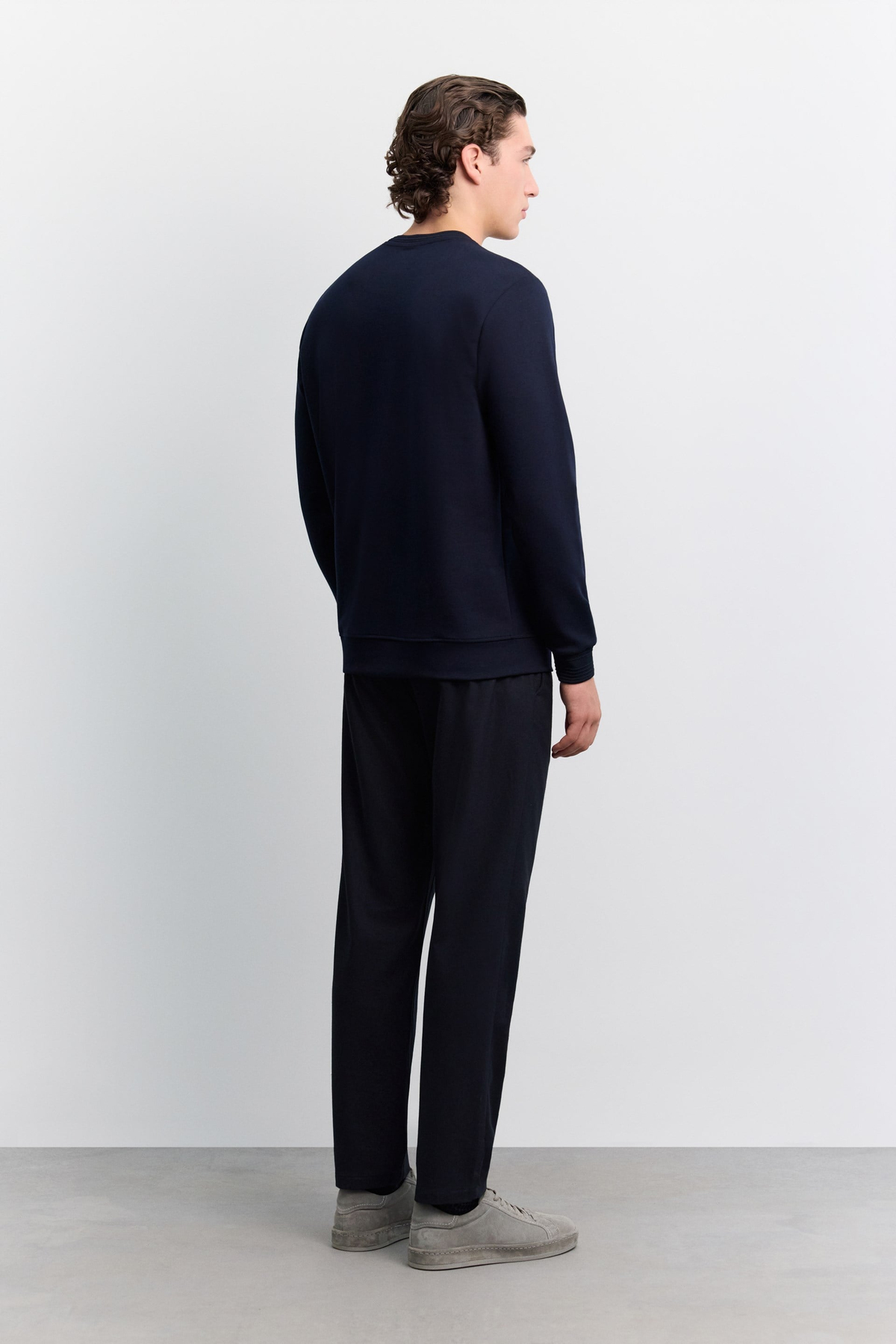 Lacivert Bisiklet Yaka Fitil Ribana İnterlok  Sweatshirt