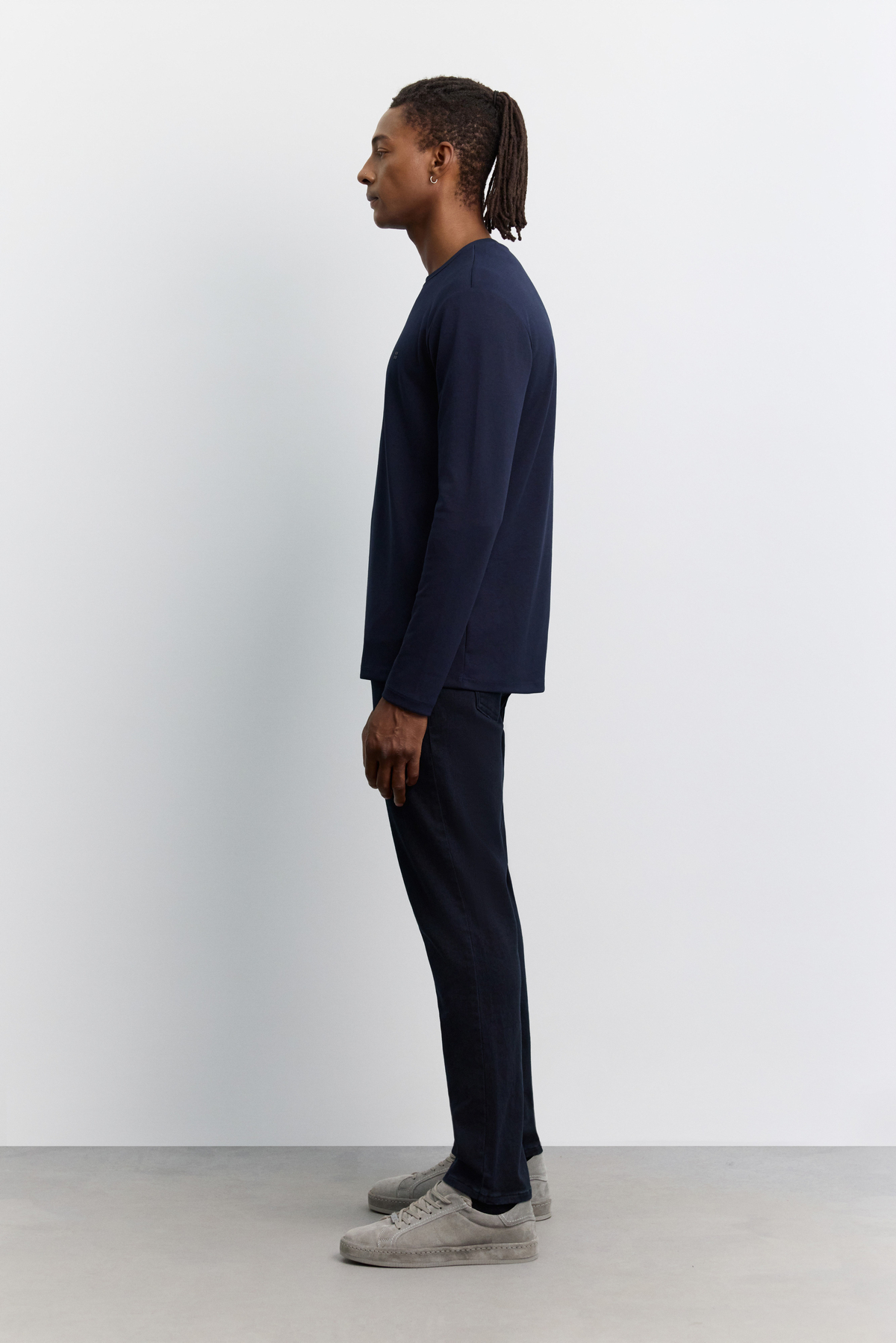 Navy Crew Neck Viscose Blend Bi-Stretch Basic Sweatshirt