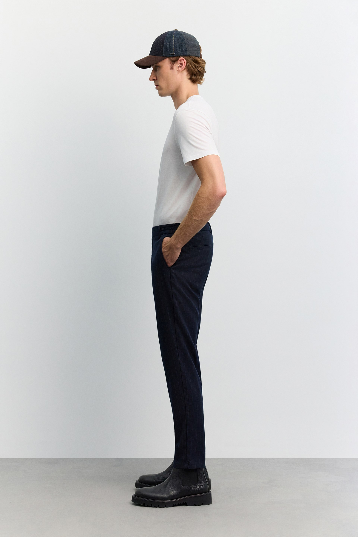 Lacivert Çizgili Flanel Slim Fit Pantolon