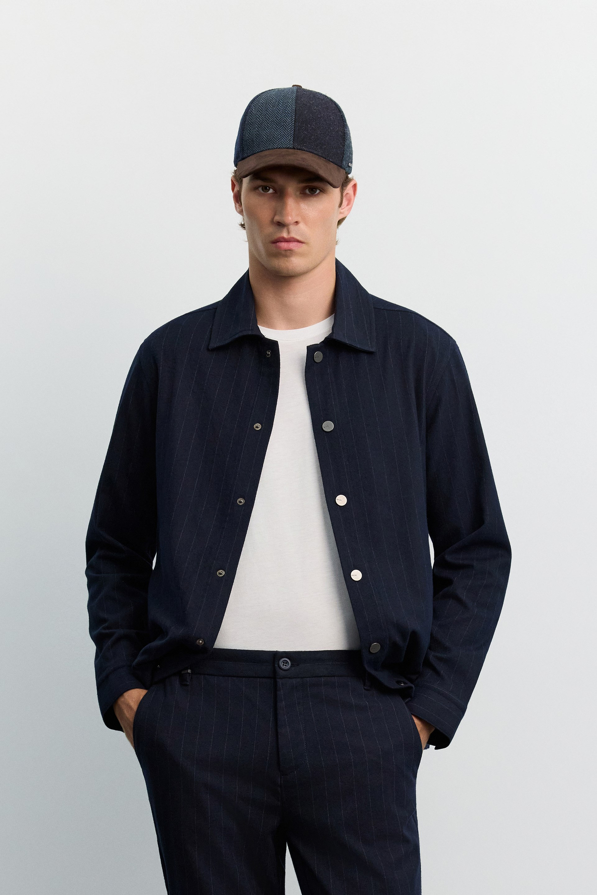 Lacivert Çizgili Flanel Slim Fit Pantolon