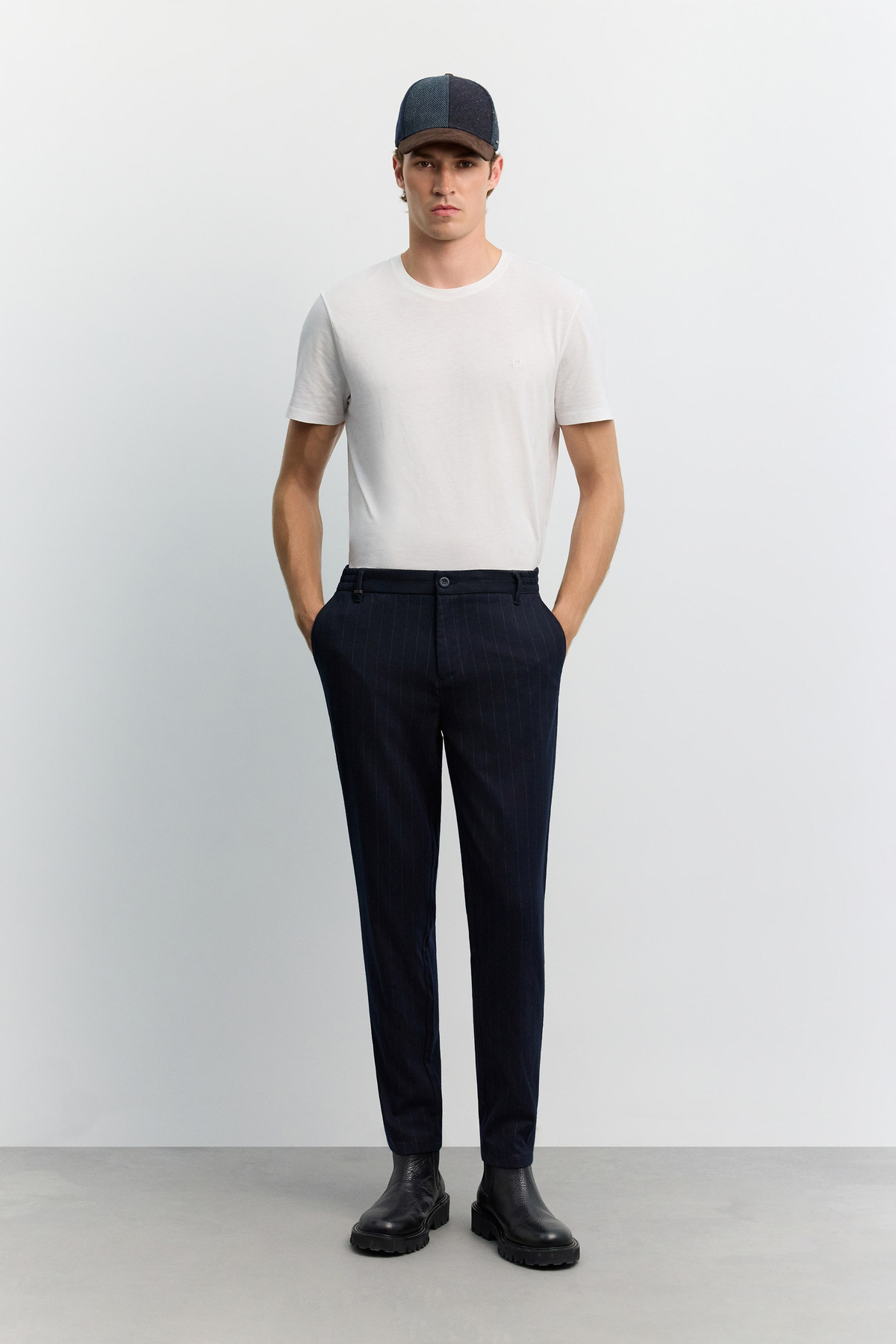 Lacivert Çizgili Flanel Slim Fit Pantolon