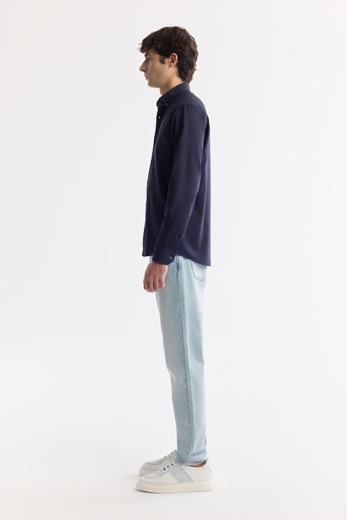 Navy Button-Down Collar 100% Cotton Oxford Shirt