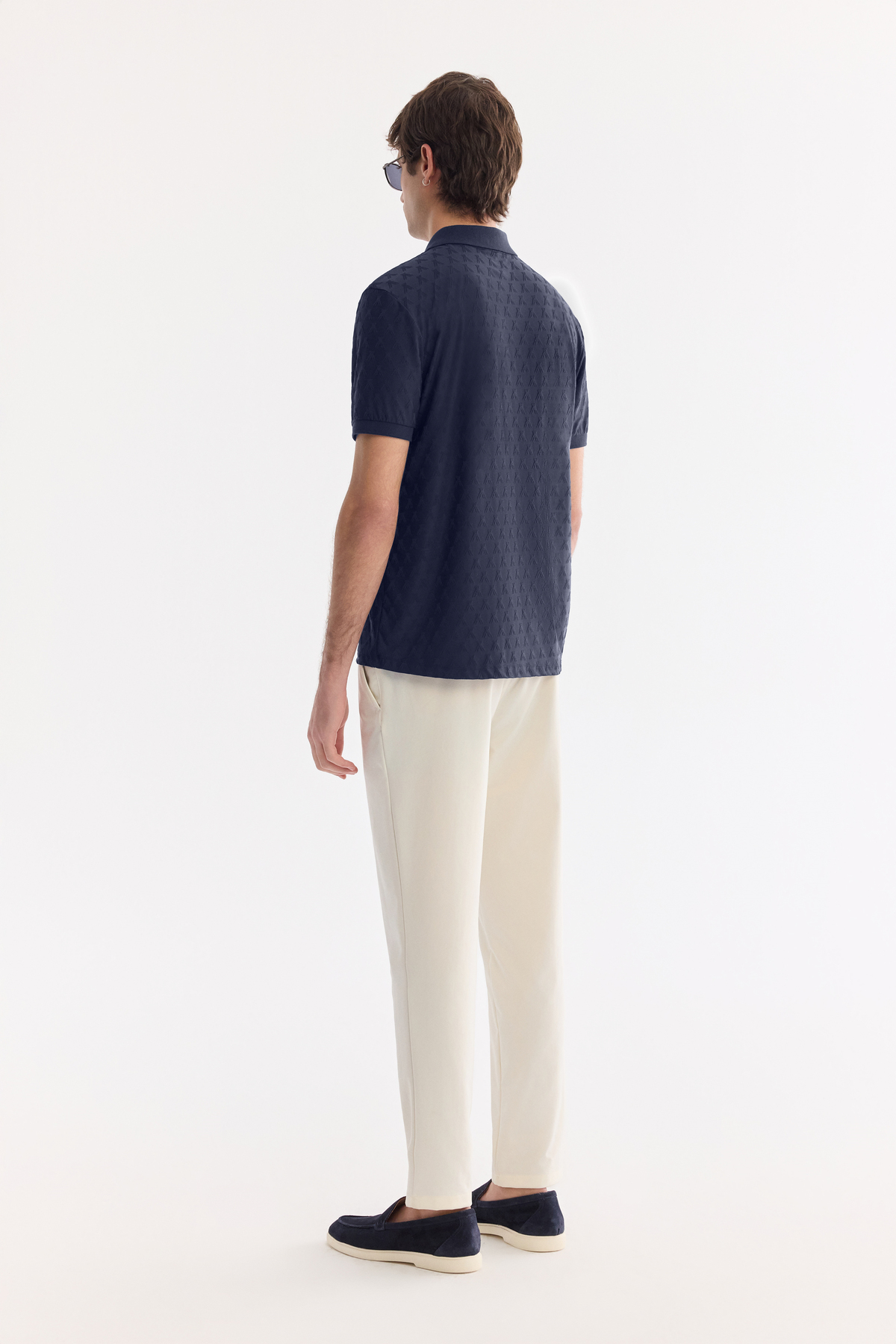 Lacivert Fermuarlı Polo Yaka Jakarlı T-Shirt