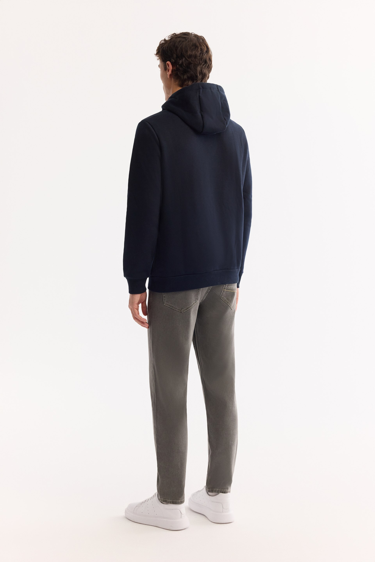 Lacivert Kapüşonlu 3 İplik Şardonlu Pamuklu Sweatshirt