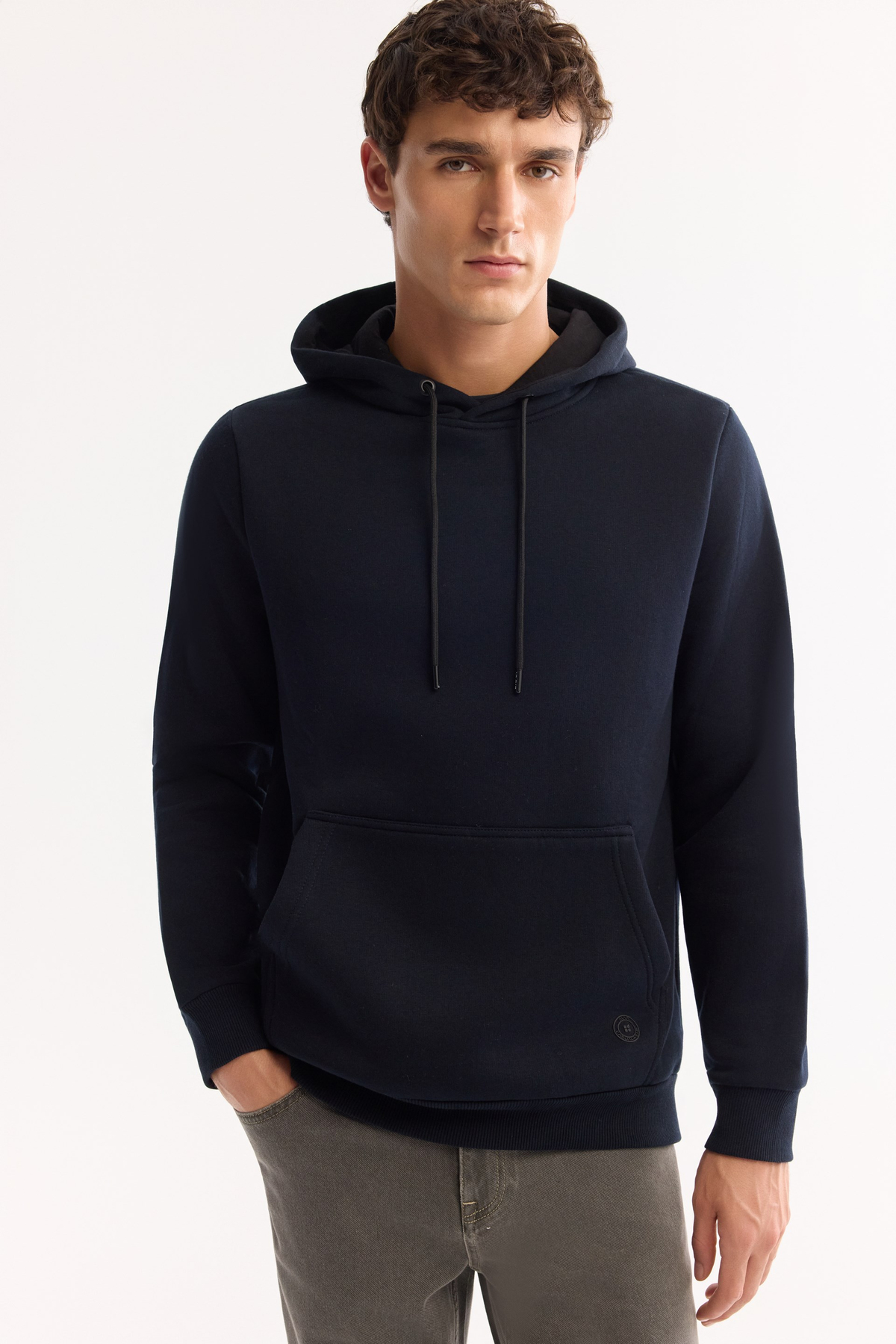 Lacivert Kapüşonlu 3 İplik Şardonlu Pamuklu Sweatshirt