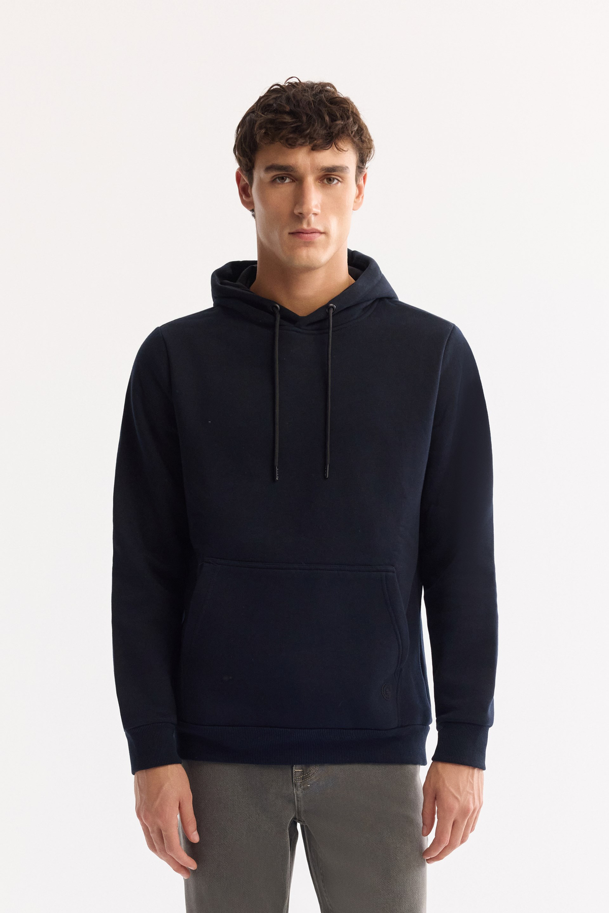 Lacivert Kapüşonlu 3 İplik Şardonlu Pamuklu Sweatshirt