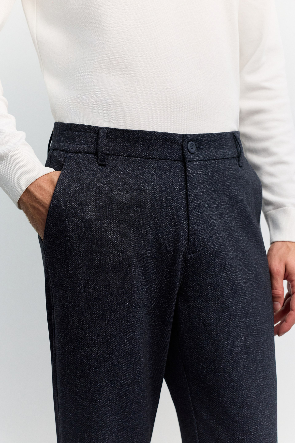 Lacivert Kazayağı Desenli Yanı Lastikli Relaxed Fit Pantolon