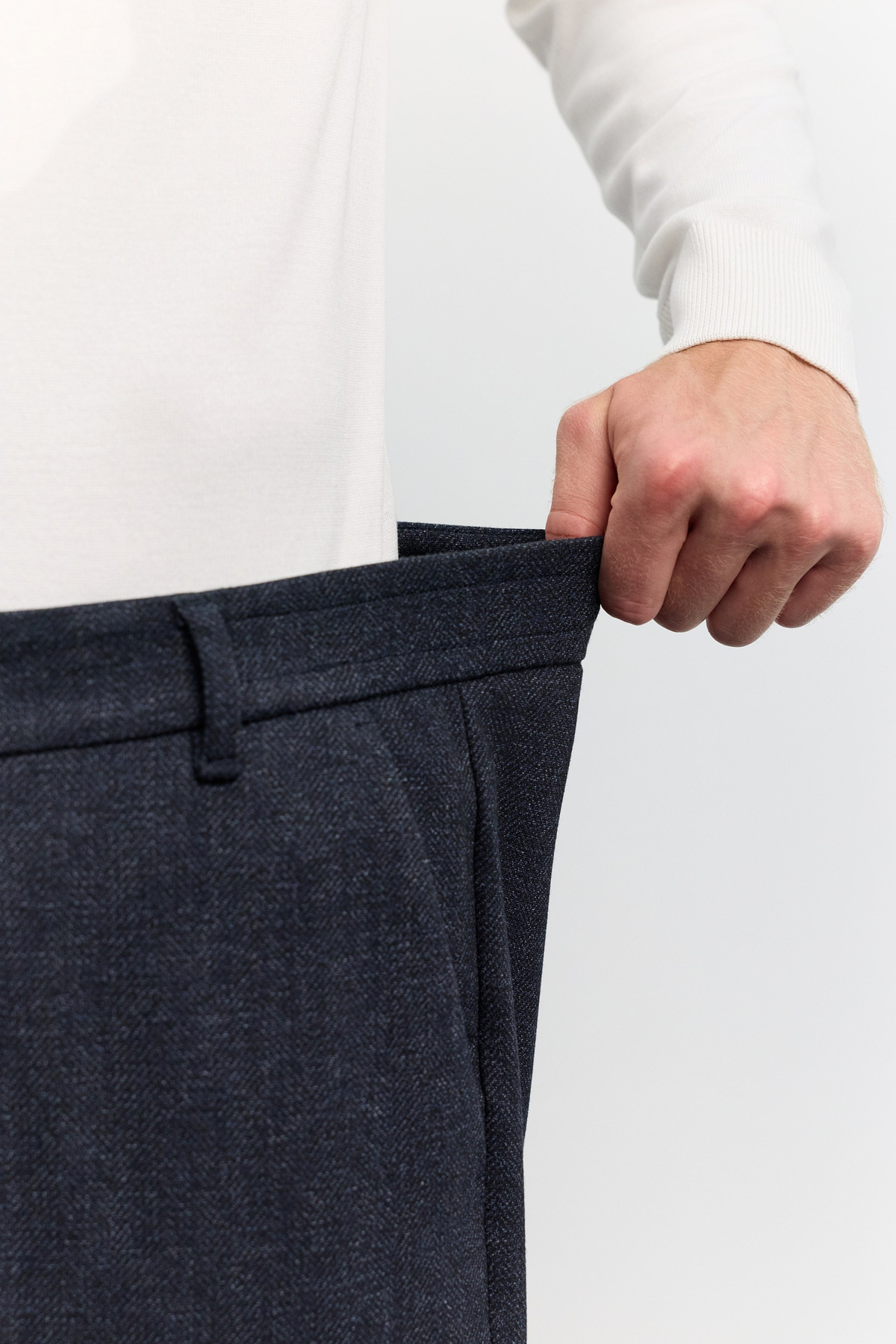 Lacivert Kazayağı Desenli Yanı Lastikli Relaxed Fit Pantolon