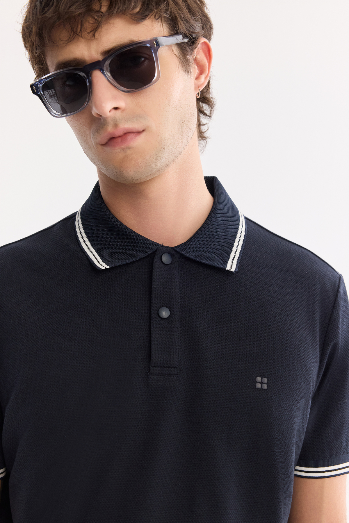 Lacivert Kırılmaz Polo Yaka Magnet Düğme Teknik Kumaş  T-Shirt