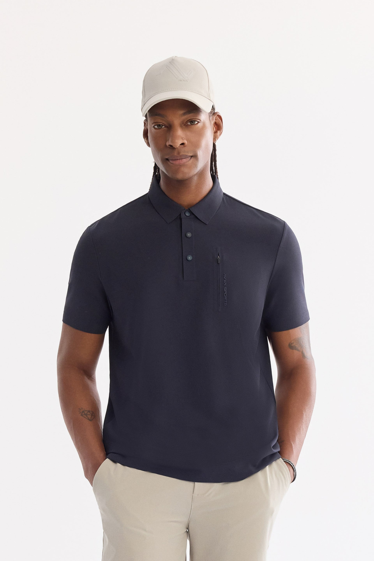 Lacivert Kırılmaz Polo Yaka Magnet Düğme Teknik Kumaş  T-Shirt