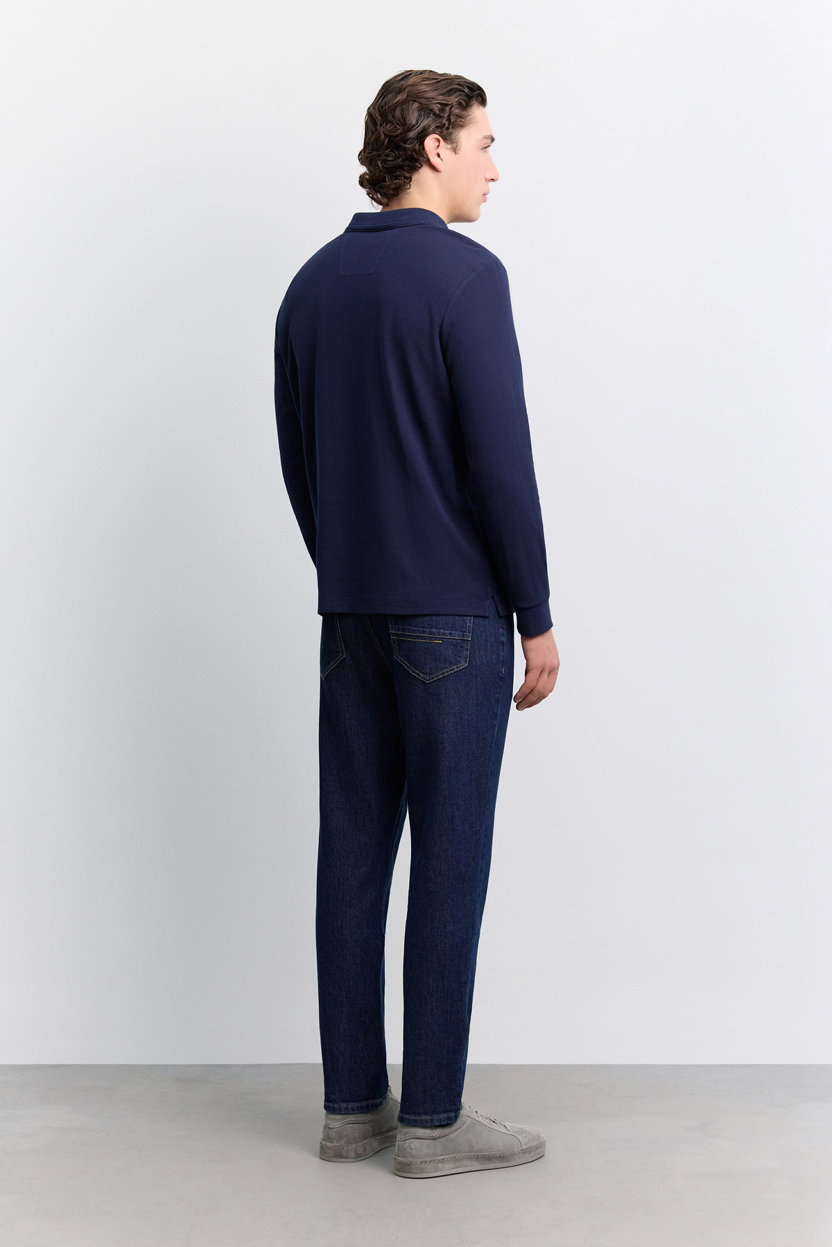 Lacivert Kıvrılmaz Polo Yaka Kolay Ütülenen Basic Sweatshirt