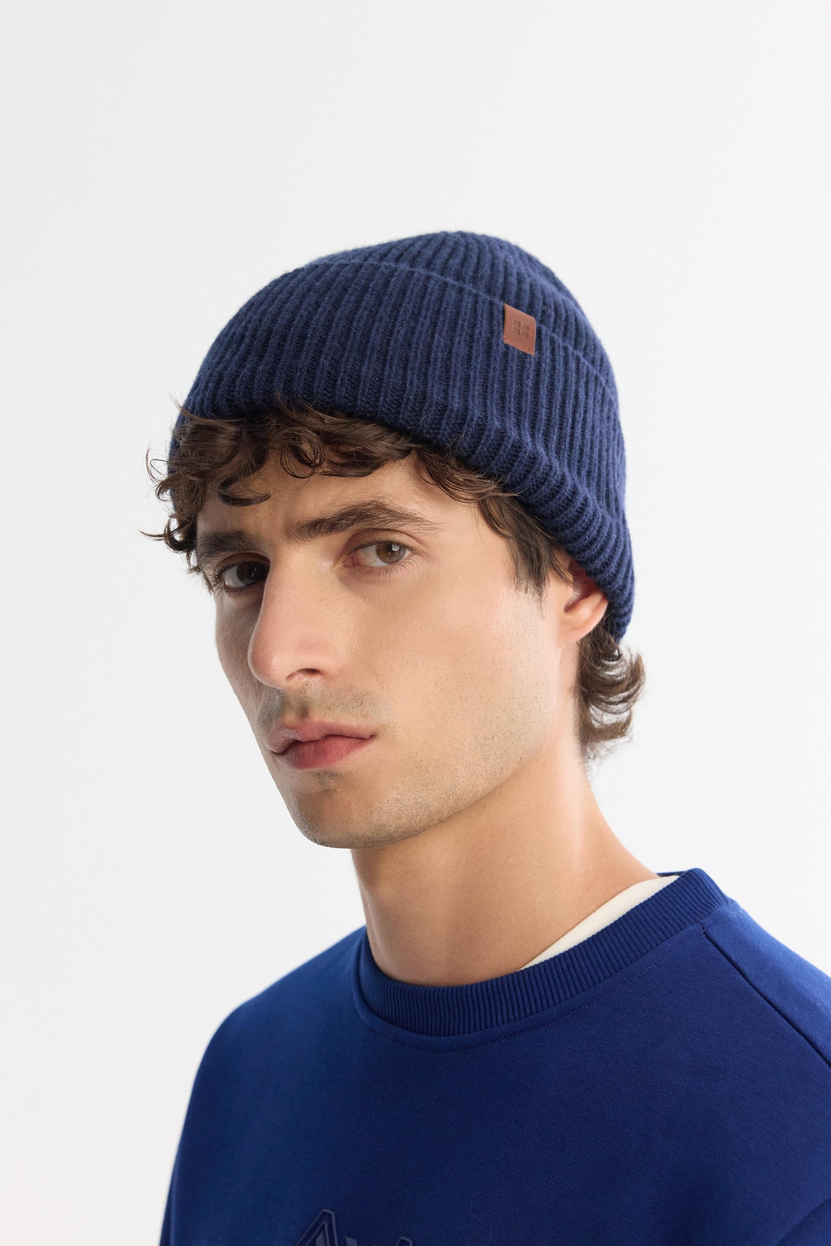 Navy Wool Blend Beanie