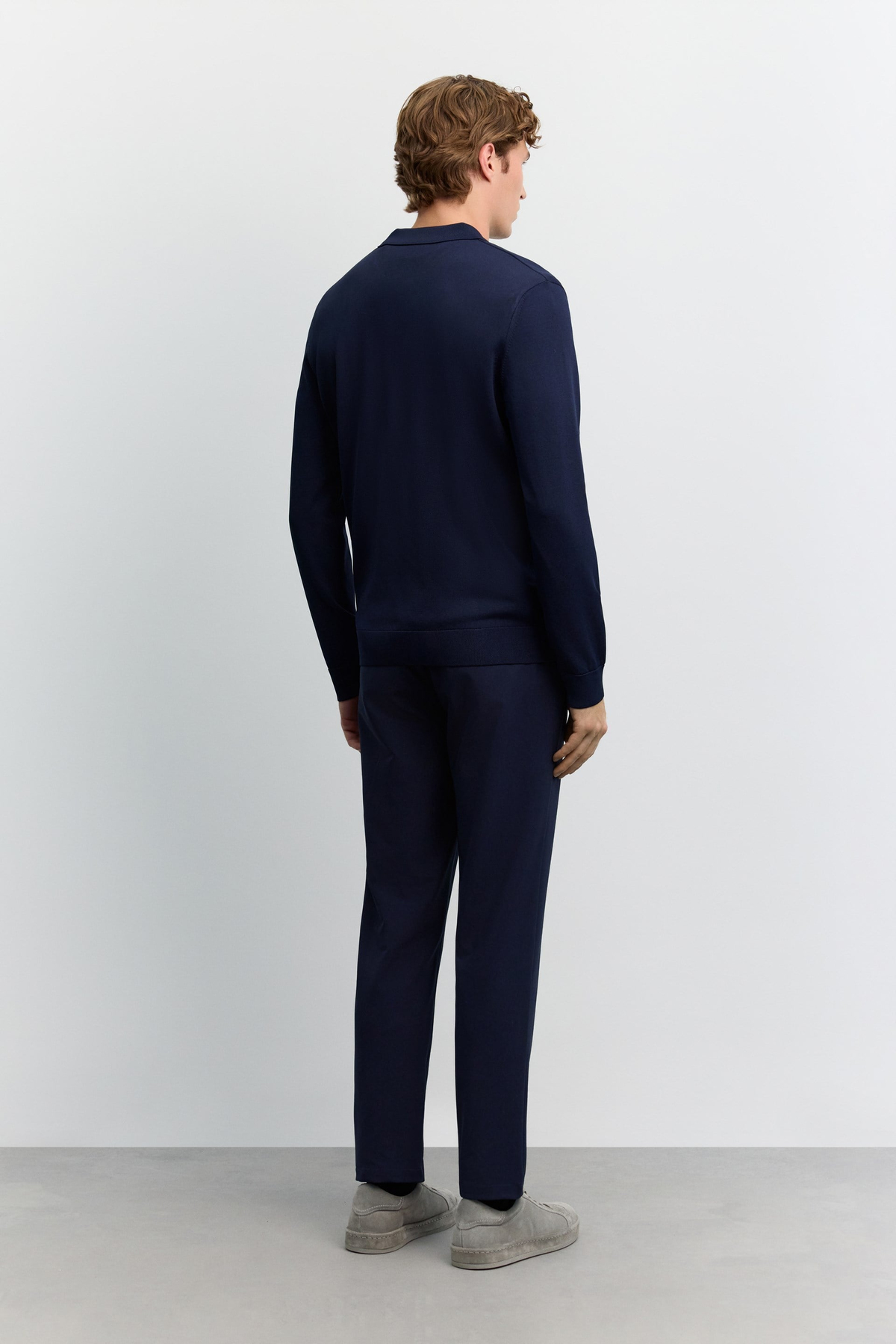 Lacivert Polo Yaka Basic Düz Rayon Kazak