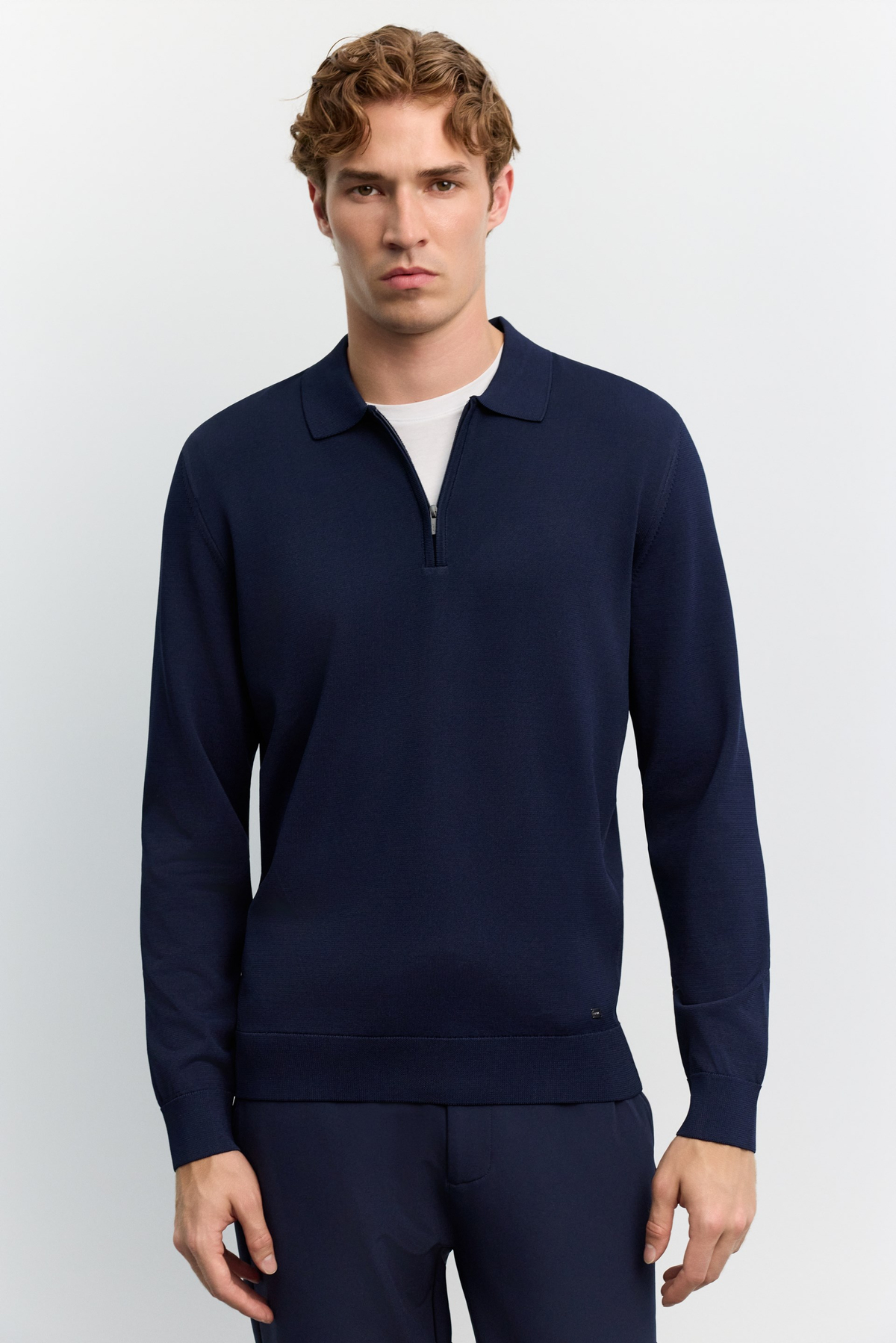 Lacivert Polo Yaka Basic Düz Rayon Kazak