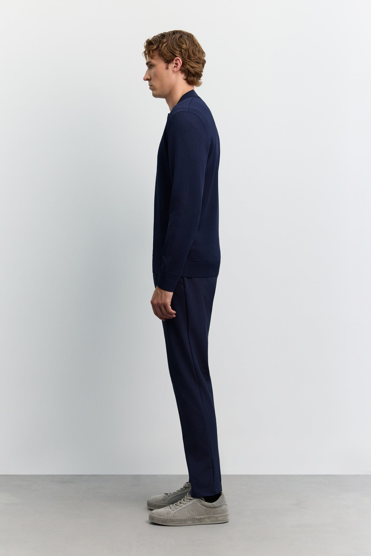 Lacivert Polo Yaka Basic Düz Rayon Kazak