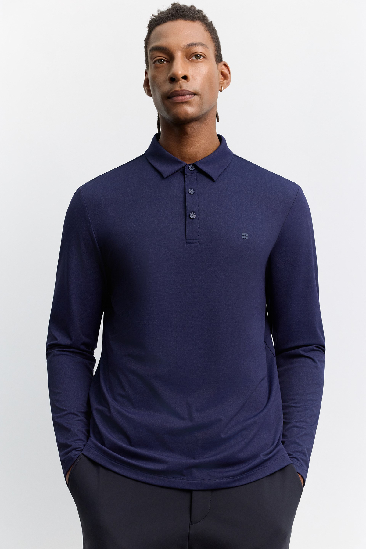Lacivert Polo Yaka Düğmeli Göğüs Logo Baskılı Teknik T-Shirt
