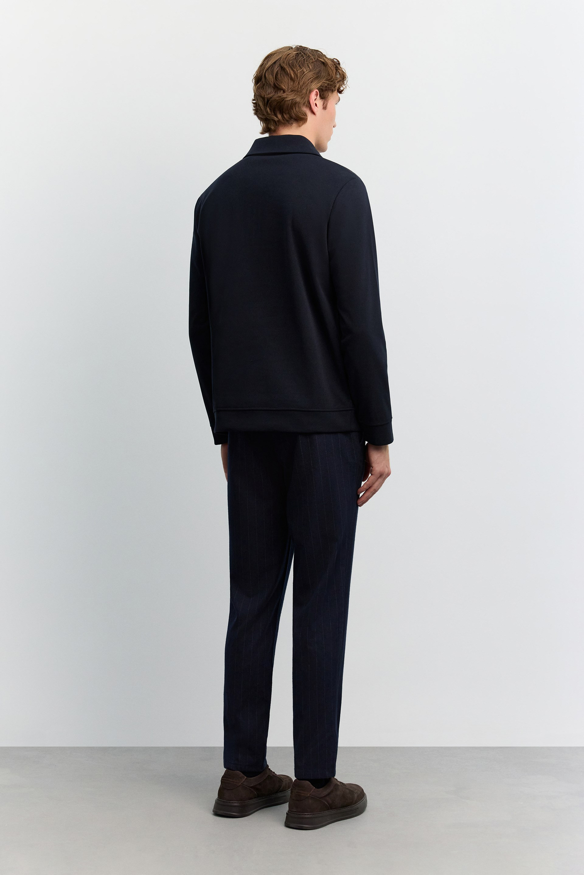 Lacivert Polo Yaka Fermuarlı Diyagonel İçi Şardonlu İnterlok Sweatshirt