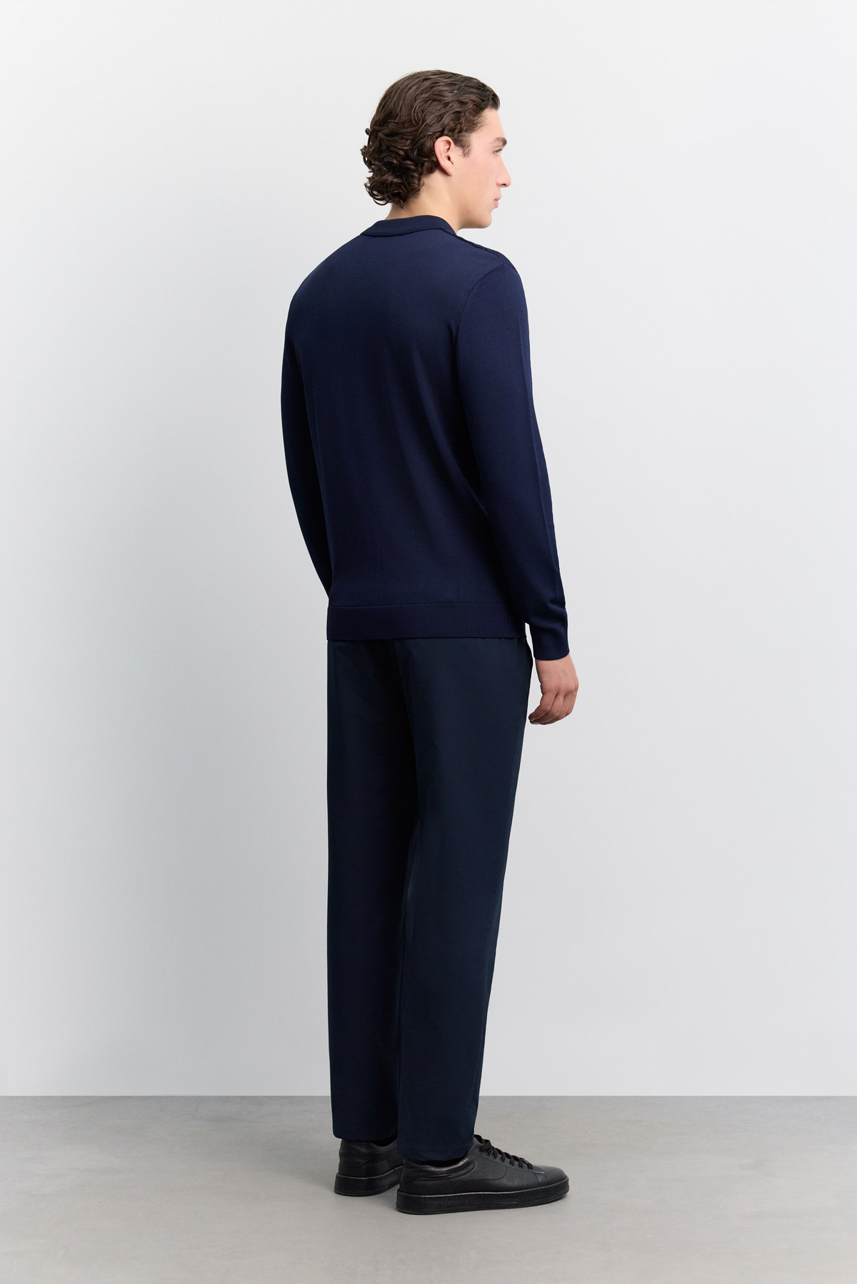 Lacivert Polo Yaka Fermuarlı Rayon Karışımlı Kazak