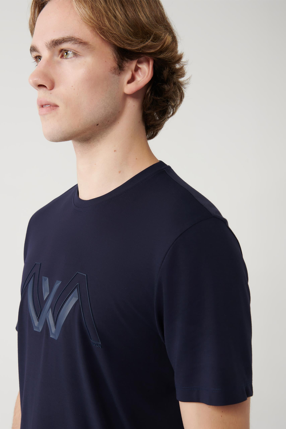 Lacivert Soft Touch Baskılı Bisiklet Yaka T-shirt