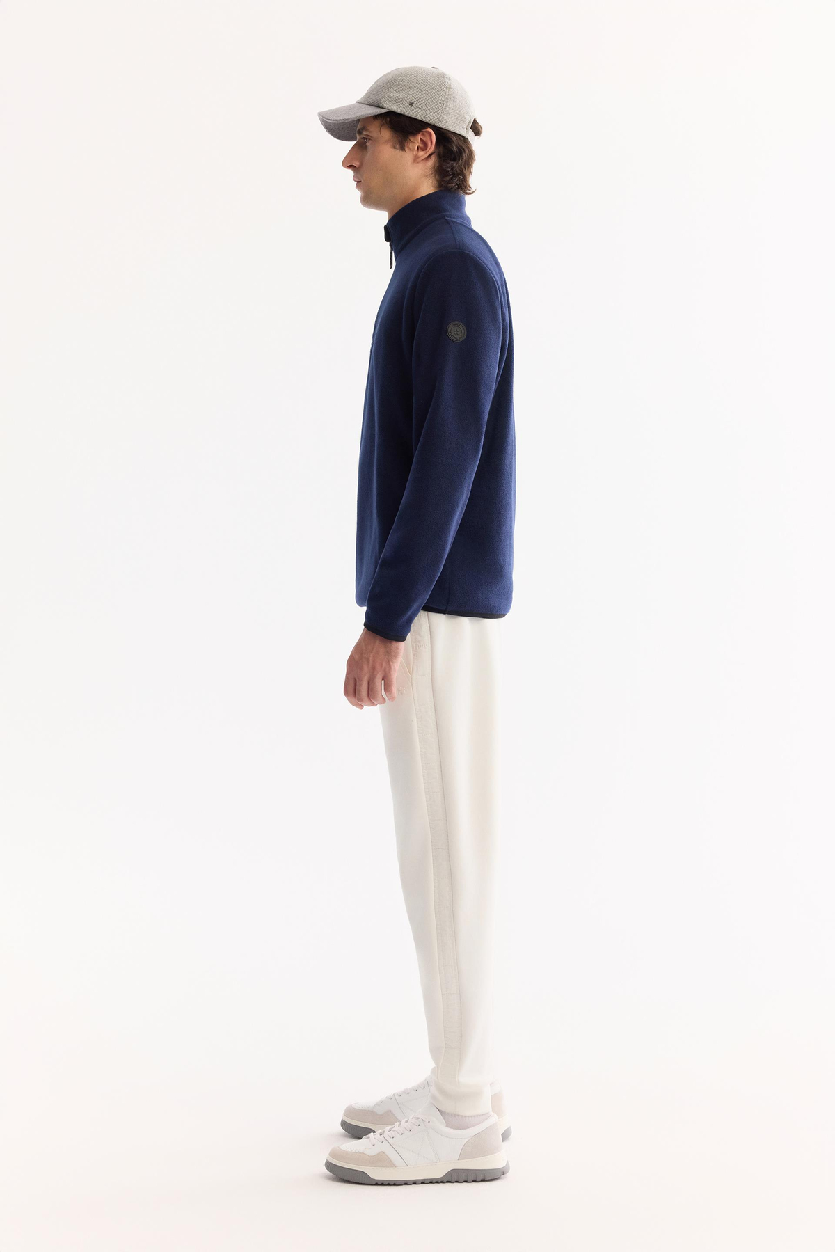 Lacivert Soğuğa Dayanıklı Yarım Fermuarlı Dik Yaka Polar Sweatshirt