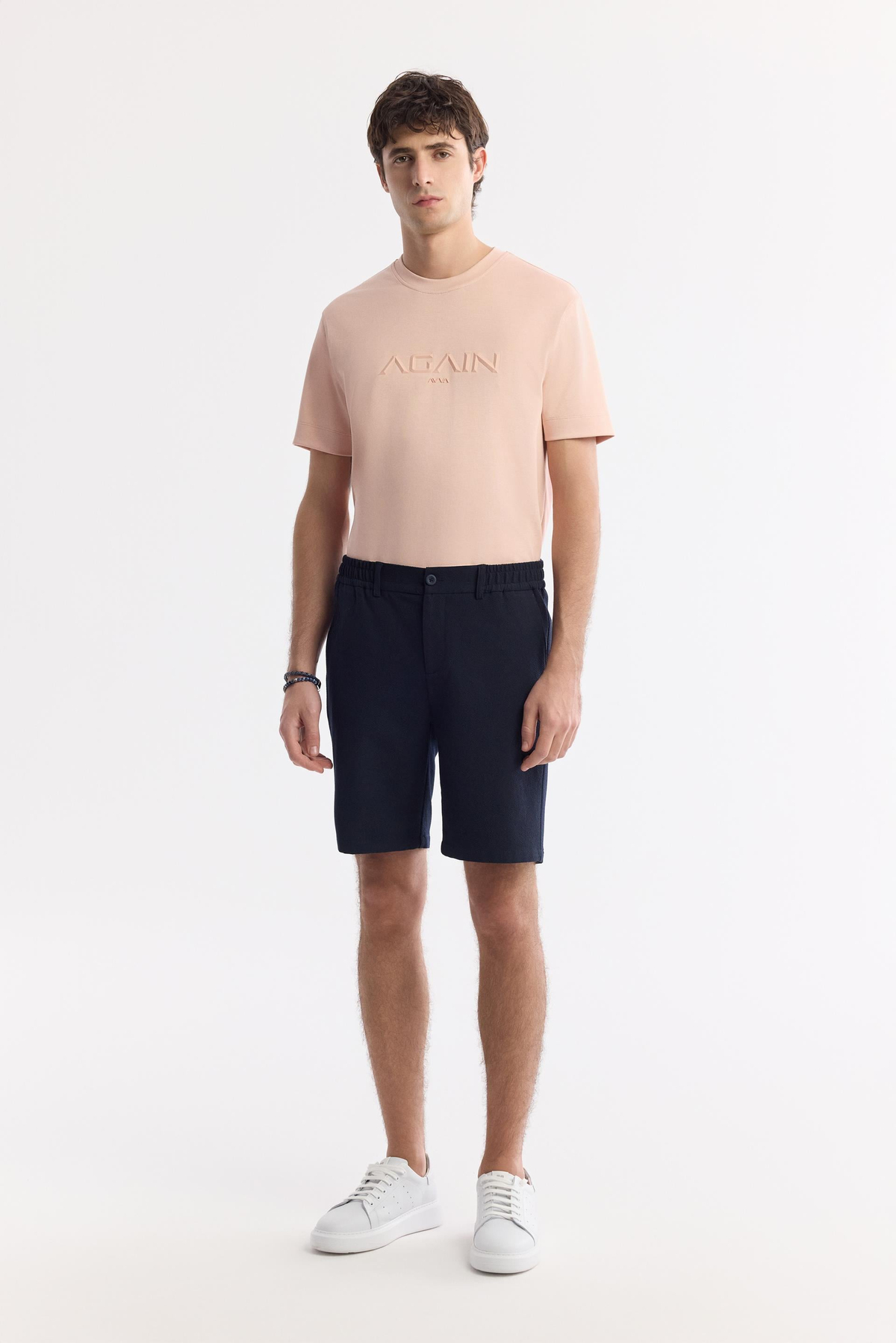 Lacivert Yanı Lastikli Gofreli Olympos Relaxed Fit Chino Şort