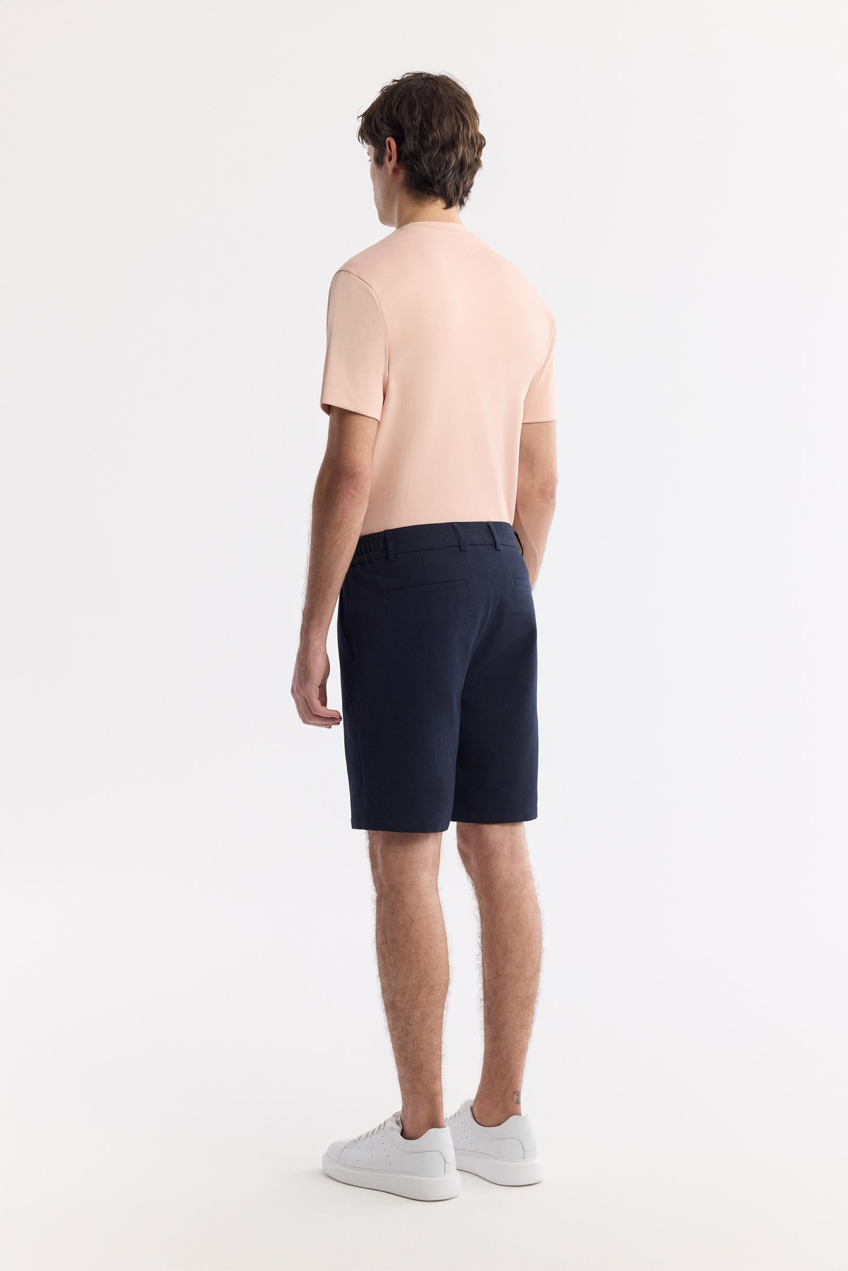 Lacivert Yanı Lastikli Gofreli Olympos Relaxed Fit Chino Şort