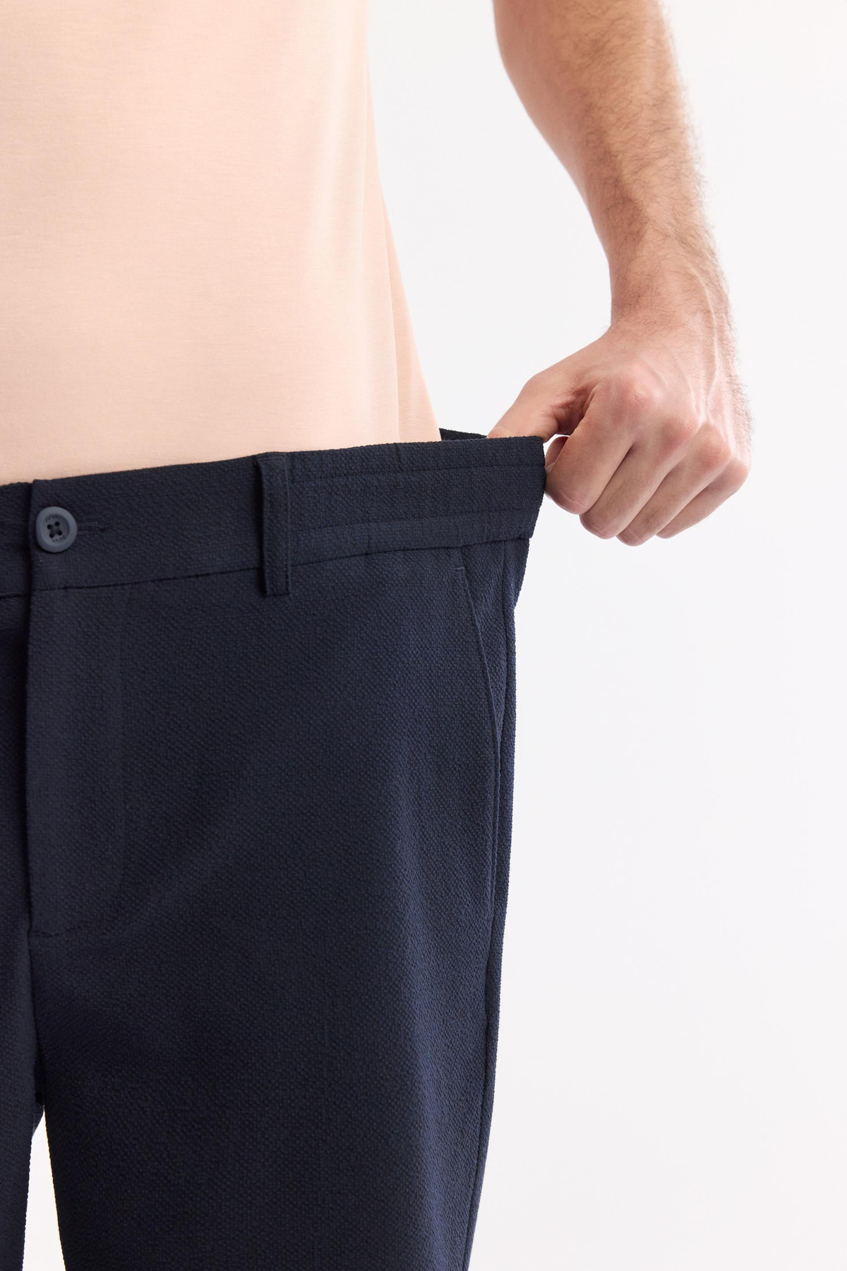 Lacivert Yanı Lastikli Gofreli Olympos Relaxed Fit Chino Şort