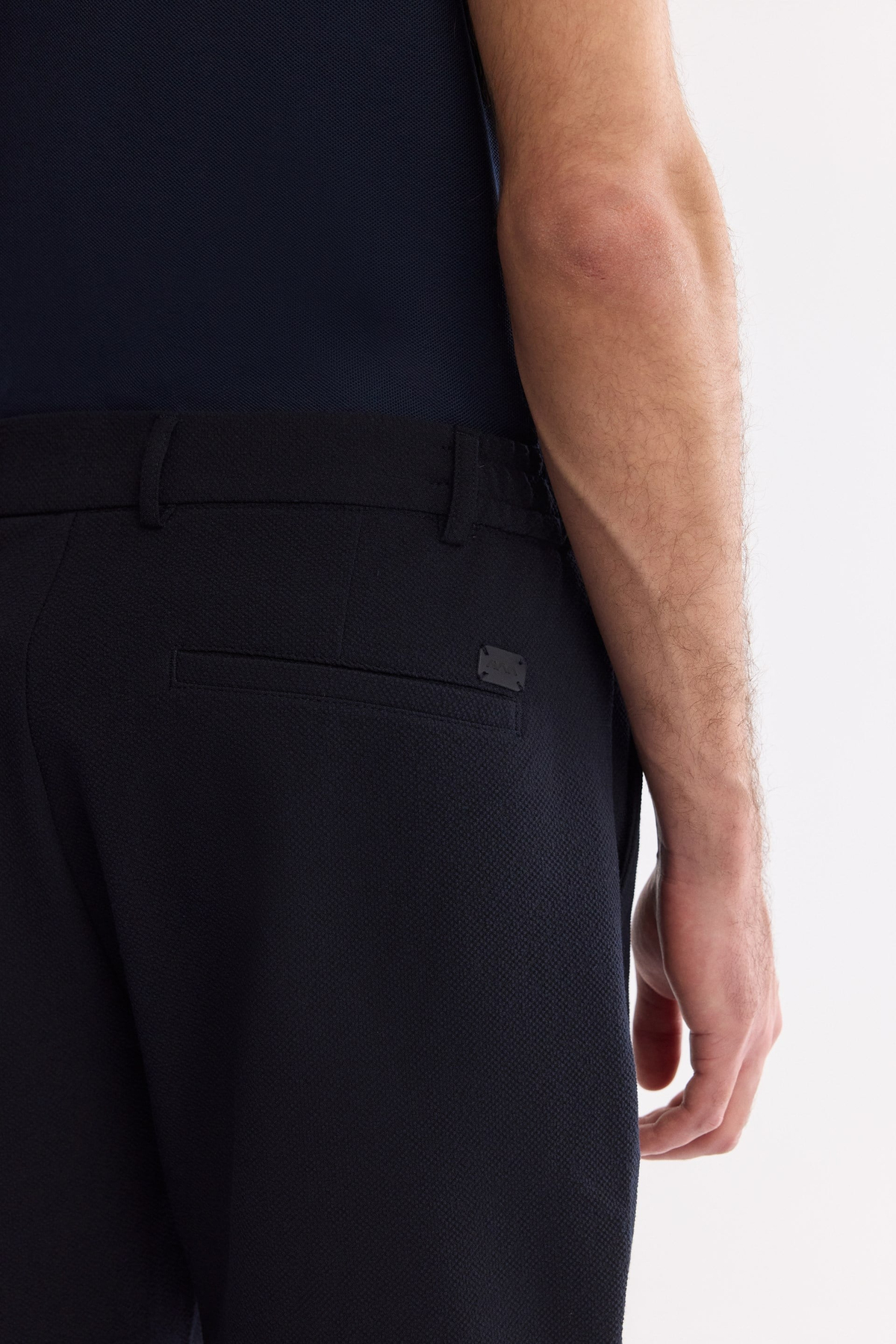 Lacivert Yanı Lastikli Gofreli Relaxed Fit Chino Şort