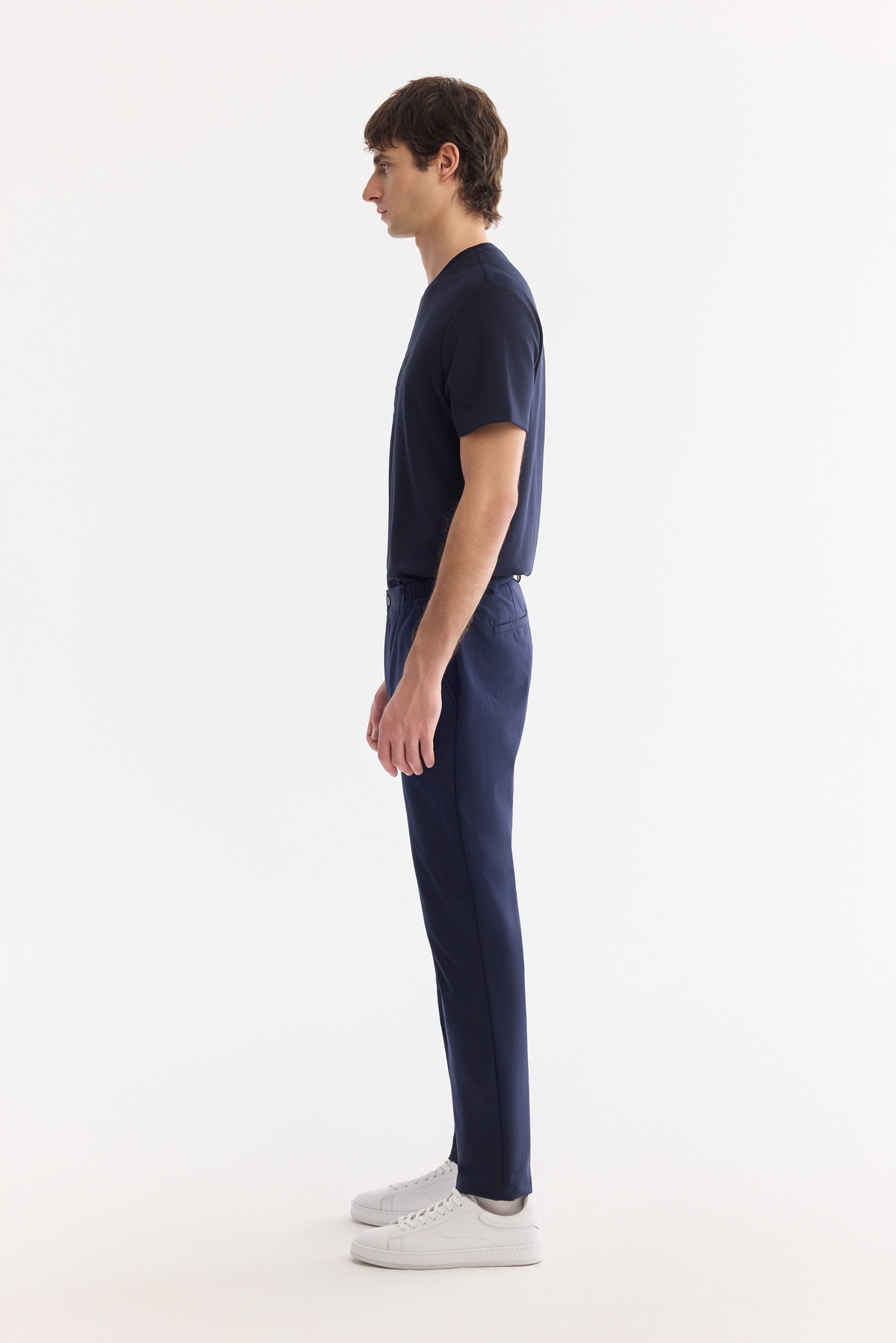 Lacivert Yanı Lastikli Teknik Kumaş Nora Slim Fit Pantolon