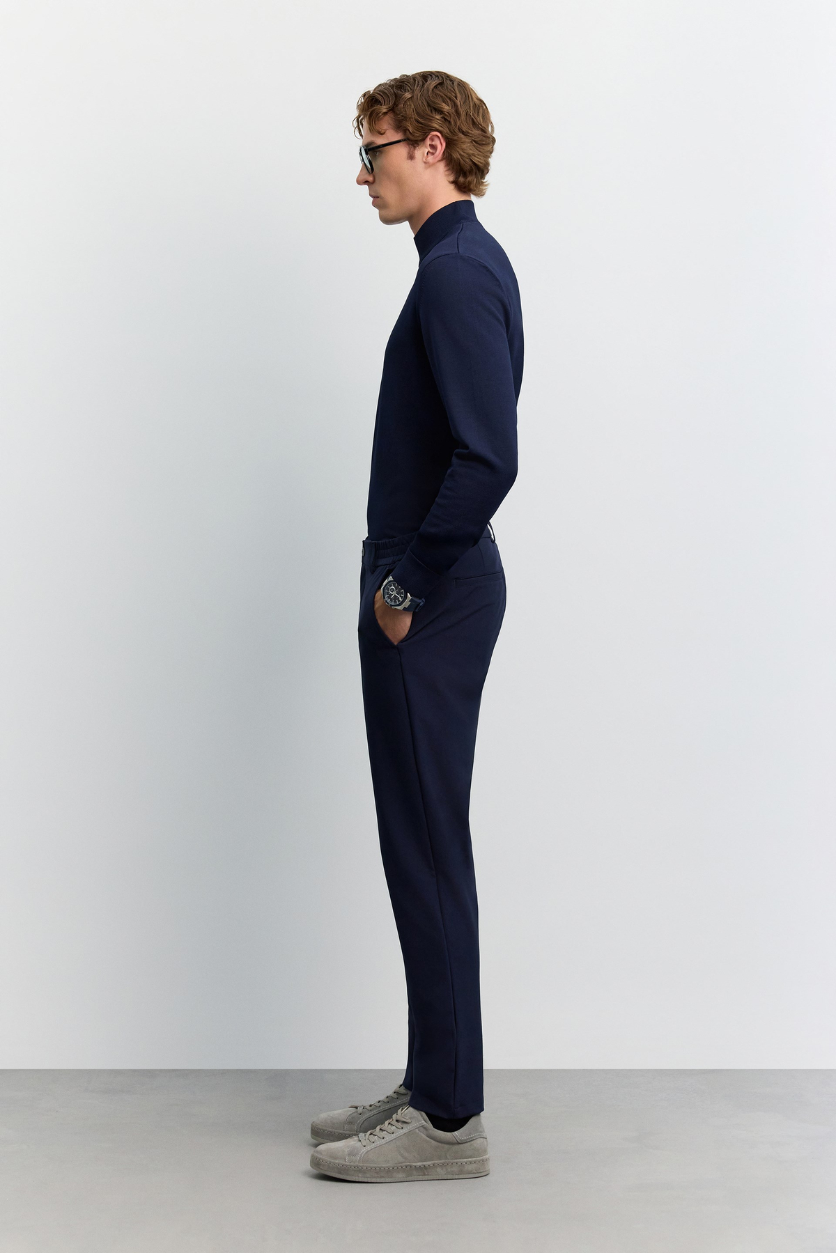 Lacivert Yanı Lastikli Teknik Slim Fit Pantolon