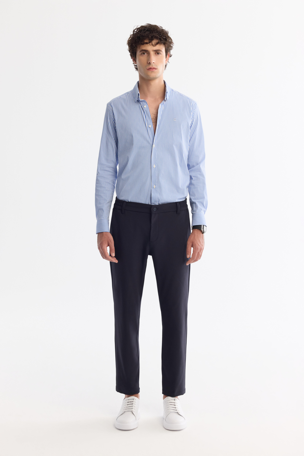 Lacivert Yanı Lastikli Teknik Slim Fit Pantolon